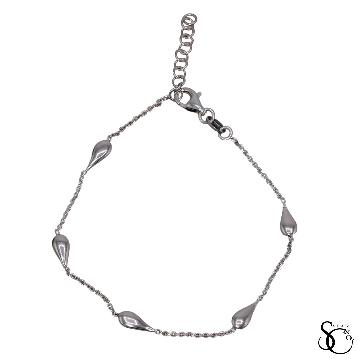 925 Sterling Silver Fancy Teardrop Bracelet