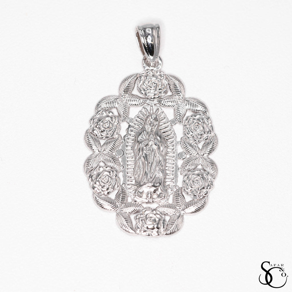 925 Sterling Silver Gold Plated Our Lady of Guadalupe Virgin Mary Charm Pendant