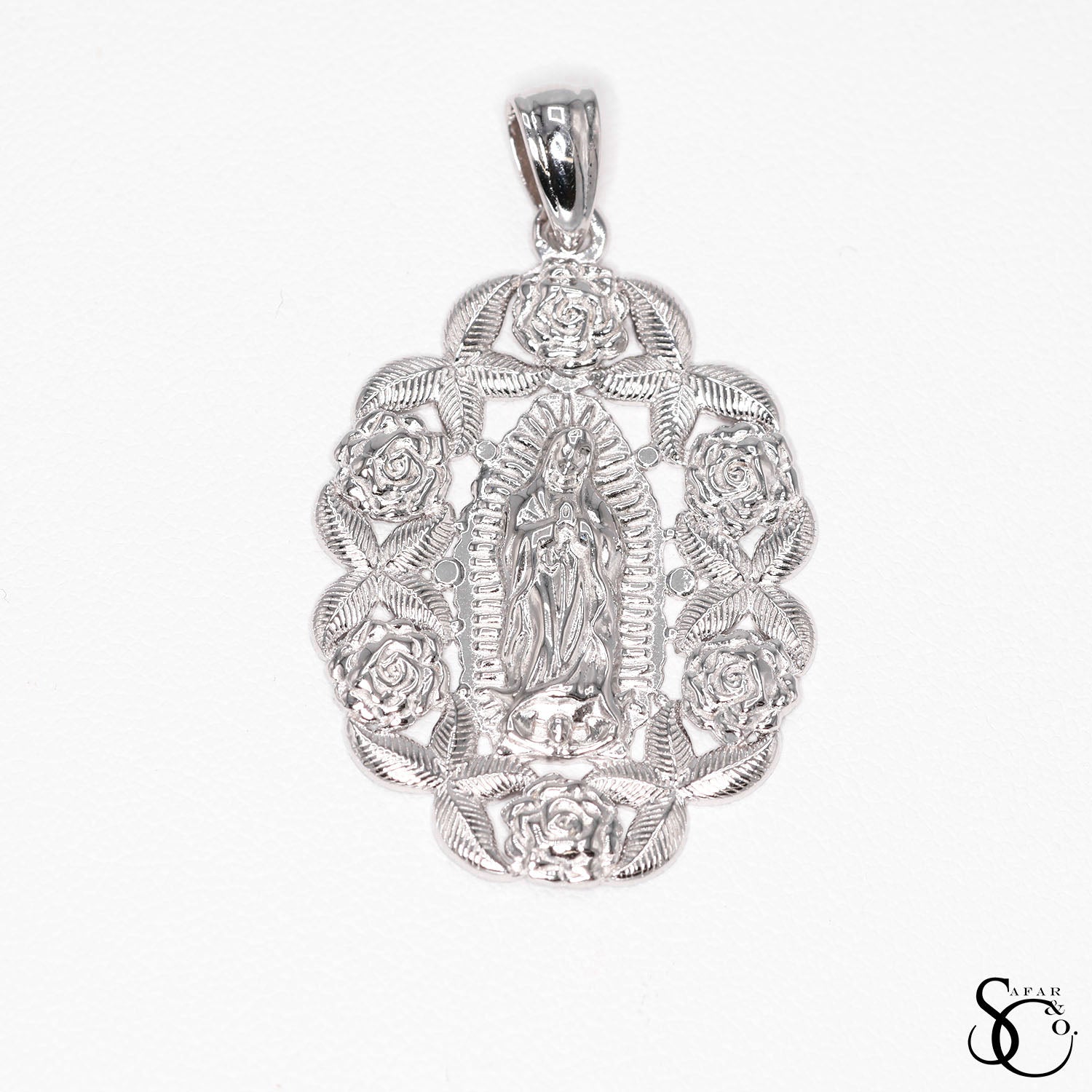 925 Sterling Silver Gold Plated Our Lady of Guadalupe Virgin Mary Charm Pendant