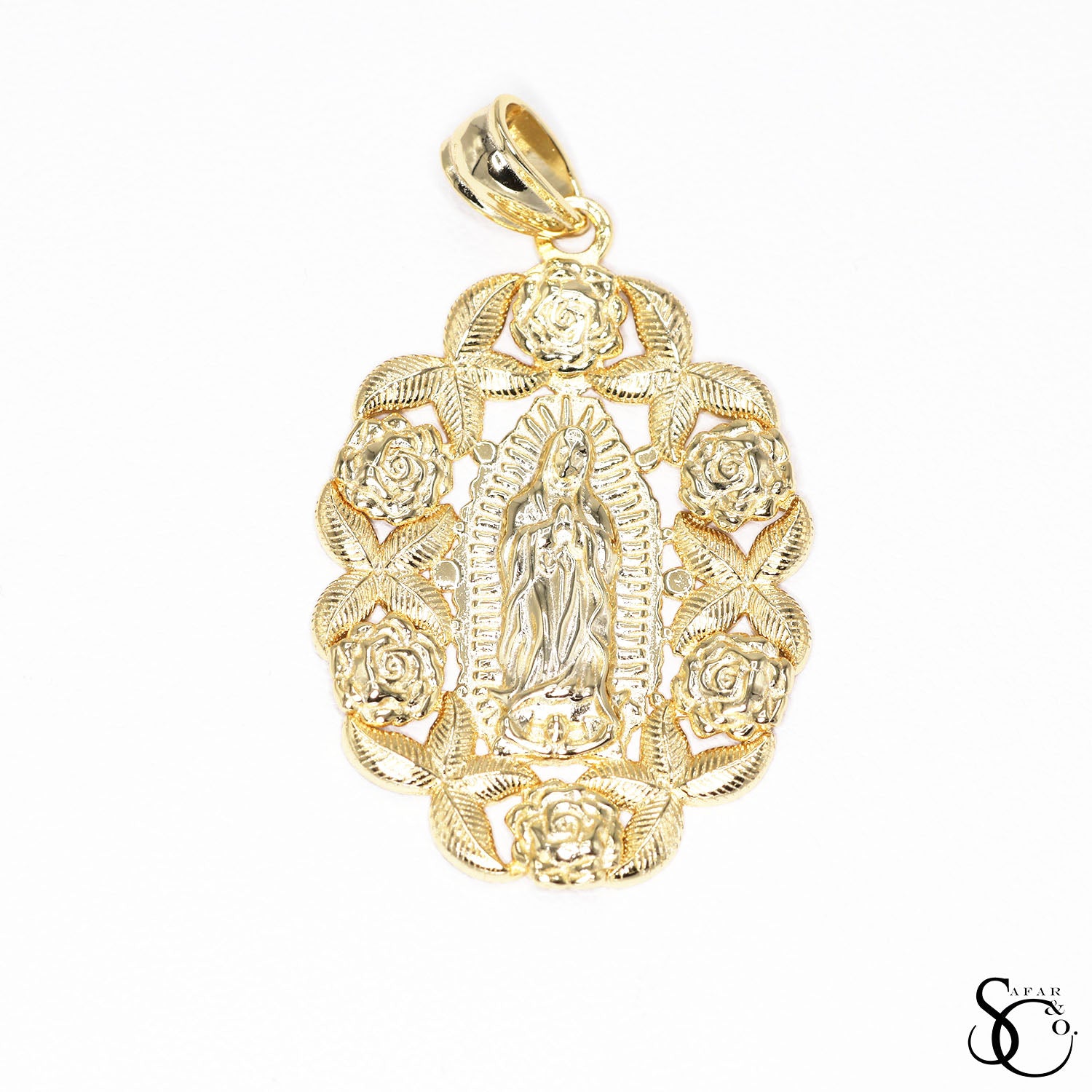 925 Sterling Silver Gold Plated Our Lady of Guadalupe Virgin Mary Charm Pendant