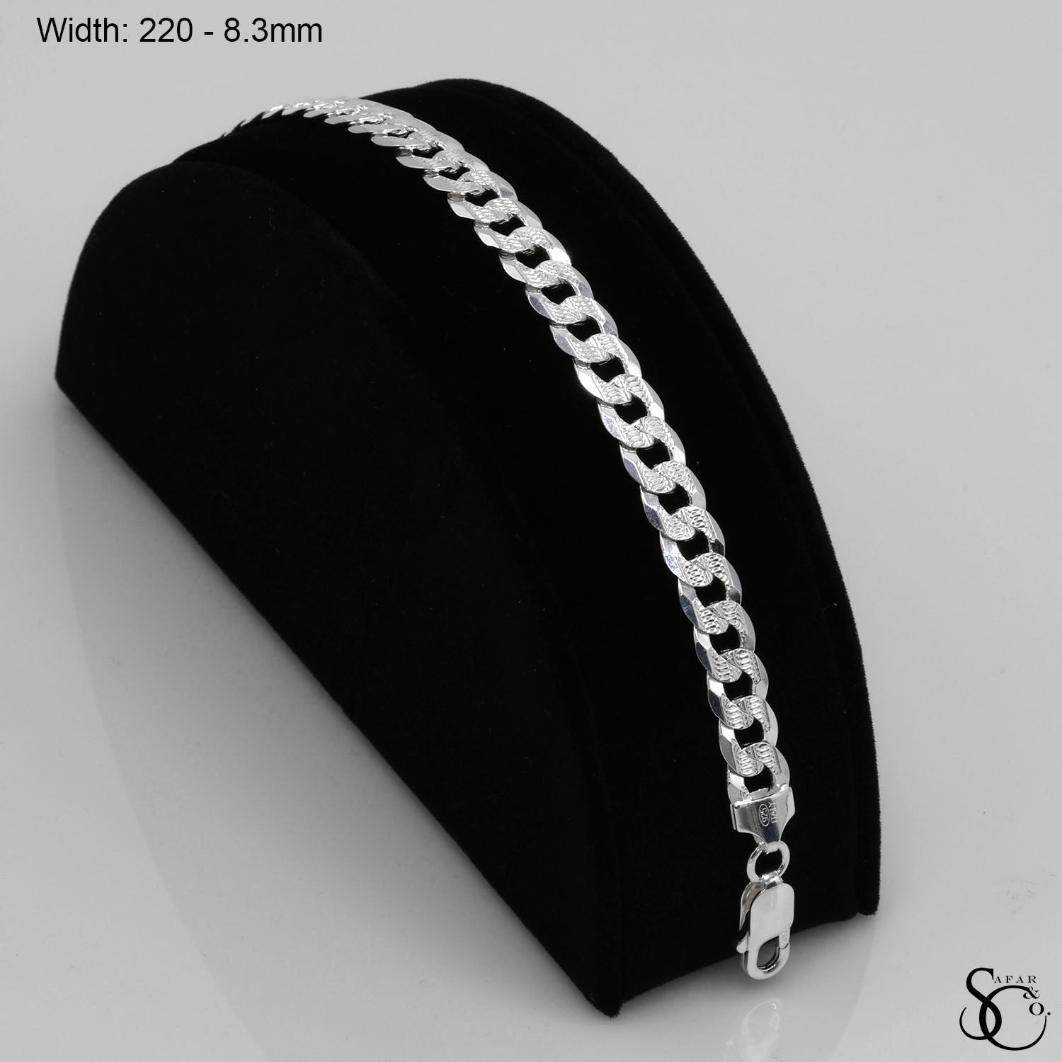 925 Sterling Silver 220 Pave Flat Curb Bracelet