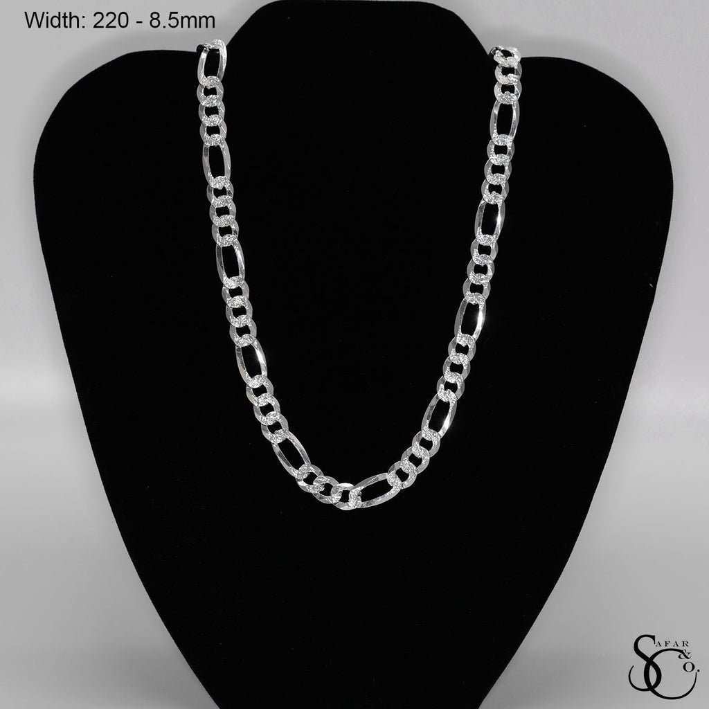 925 Sterling Silver 220 Pave Flat Figaro Chain