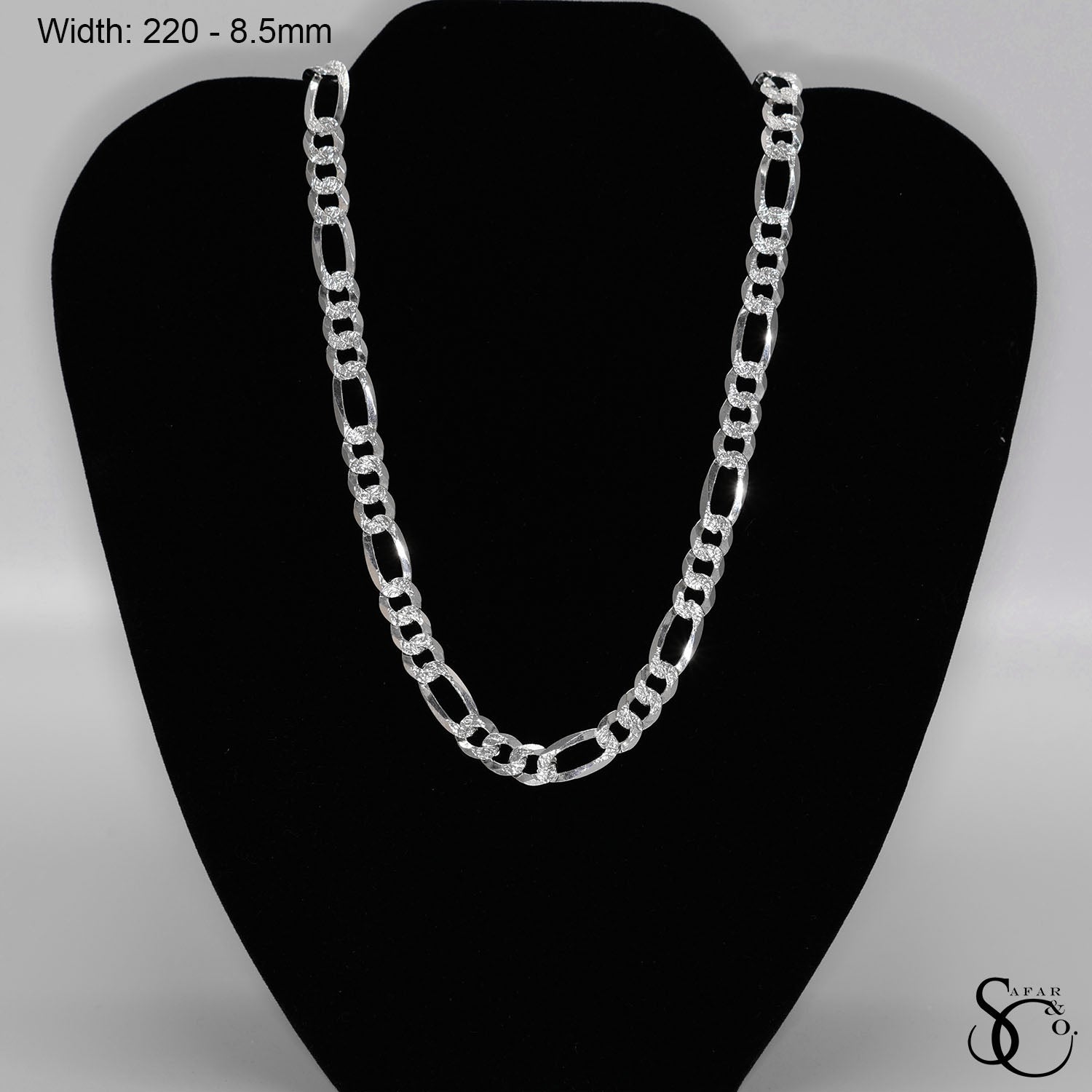 925 Sterling Silver 220 Pave Flat Figaro Chain
