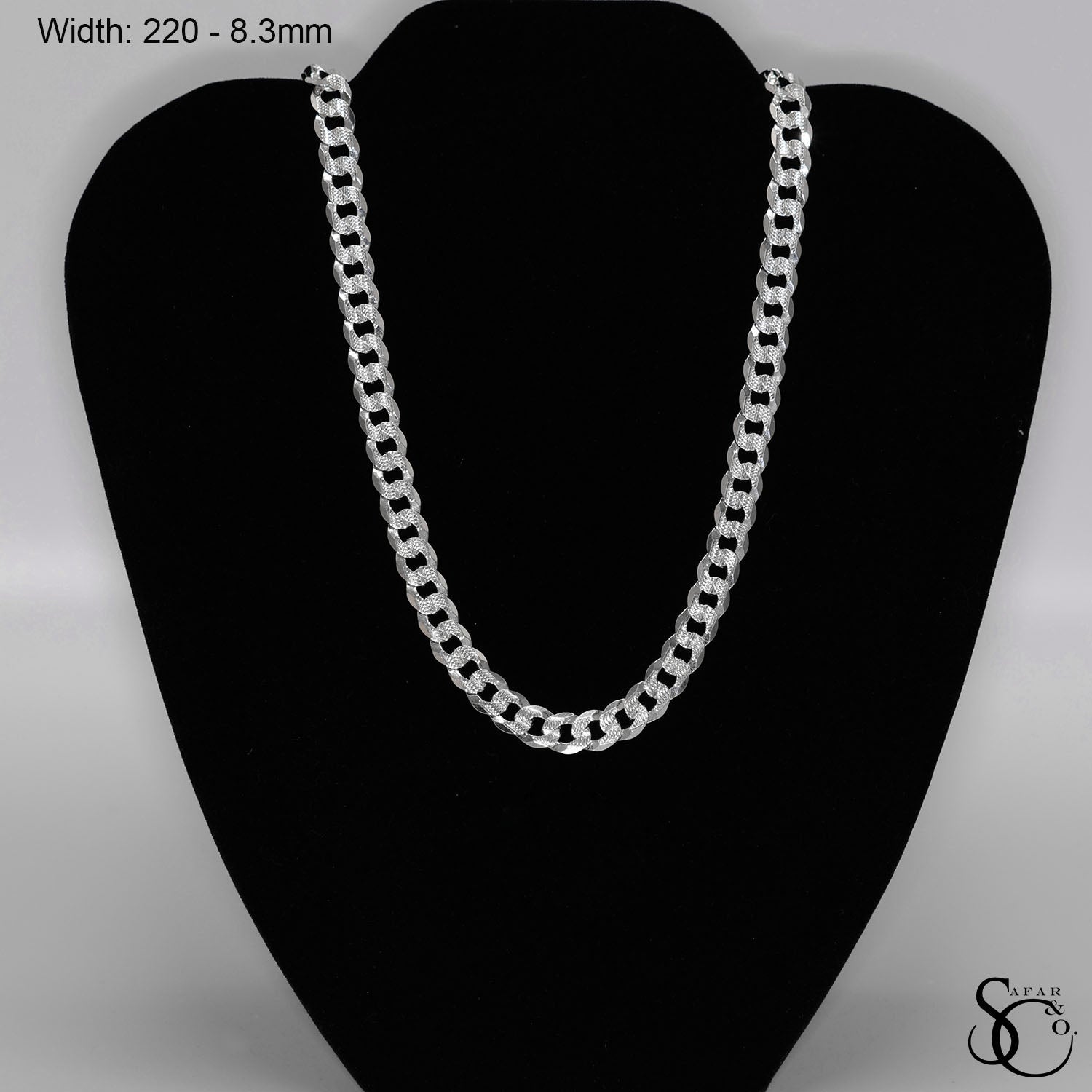 925 Sterling Silver 220 Pave Flat Curb Chain