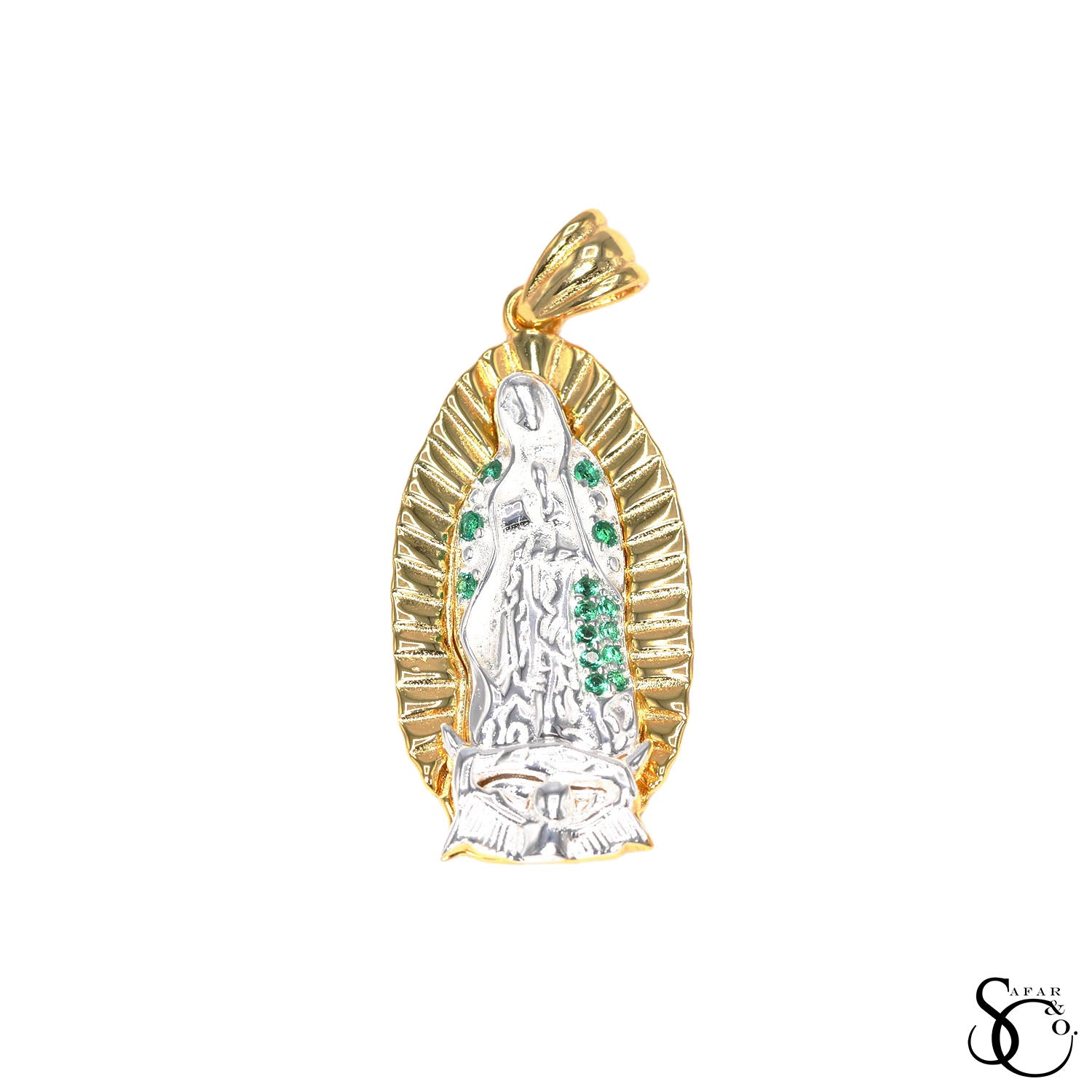 925 Sterling Silver Gold Plated Our Lady of Guadalupe Virgin Mary Charm Pendant