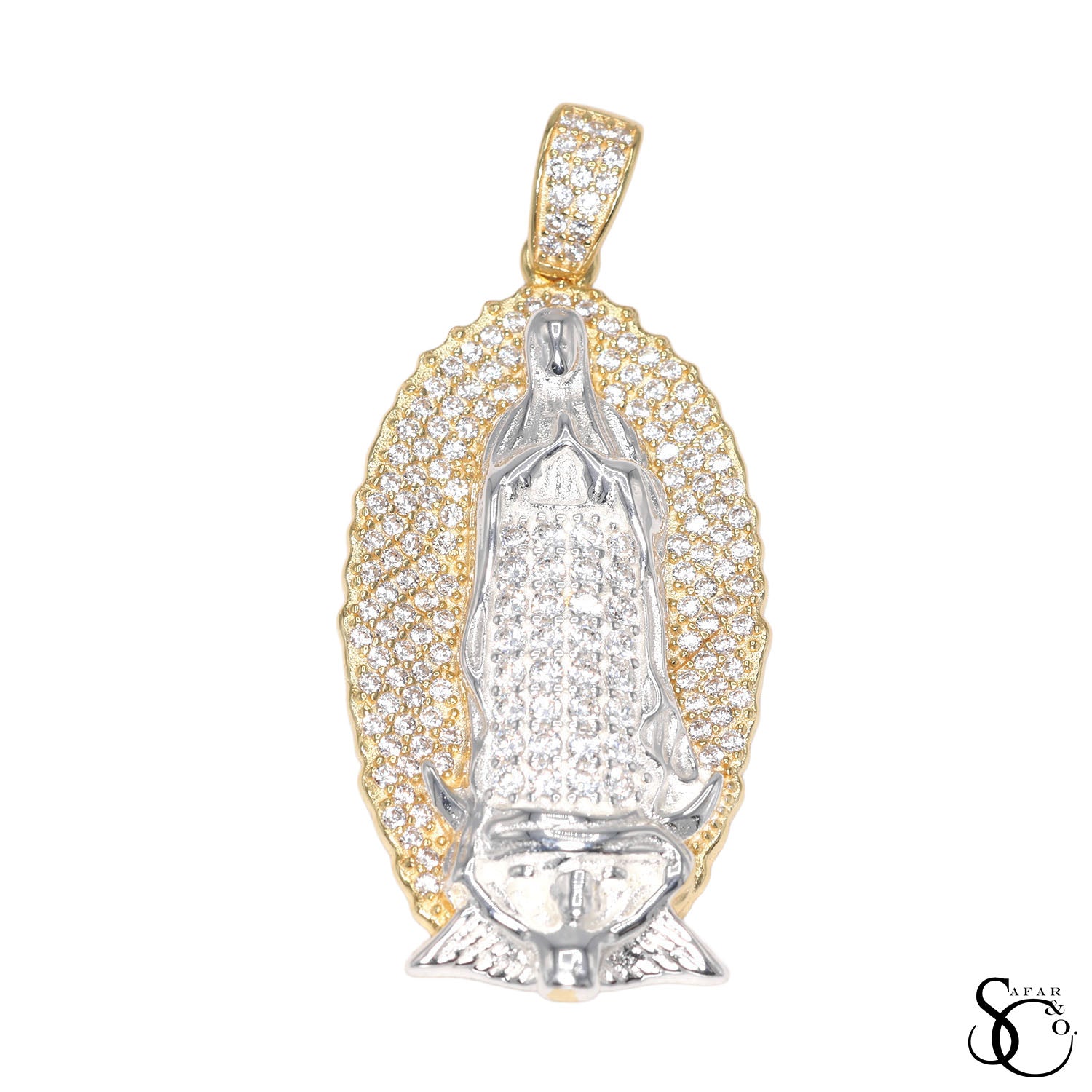 925 Sterling Silver Gold Plated Our Lady of Guadalupe Virgin Mary Charm Pendant