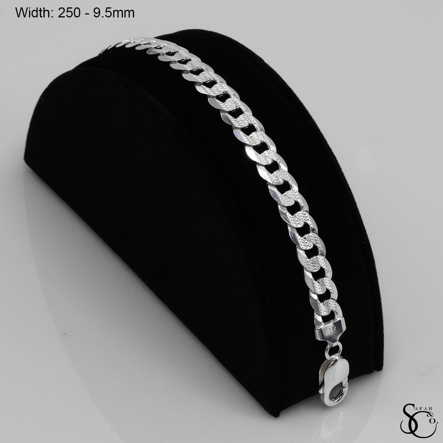 925 Sterling Silver 250 Pave Flat Curb Bracelet