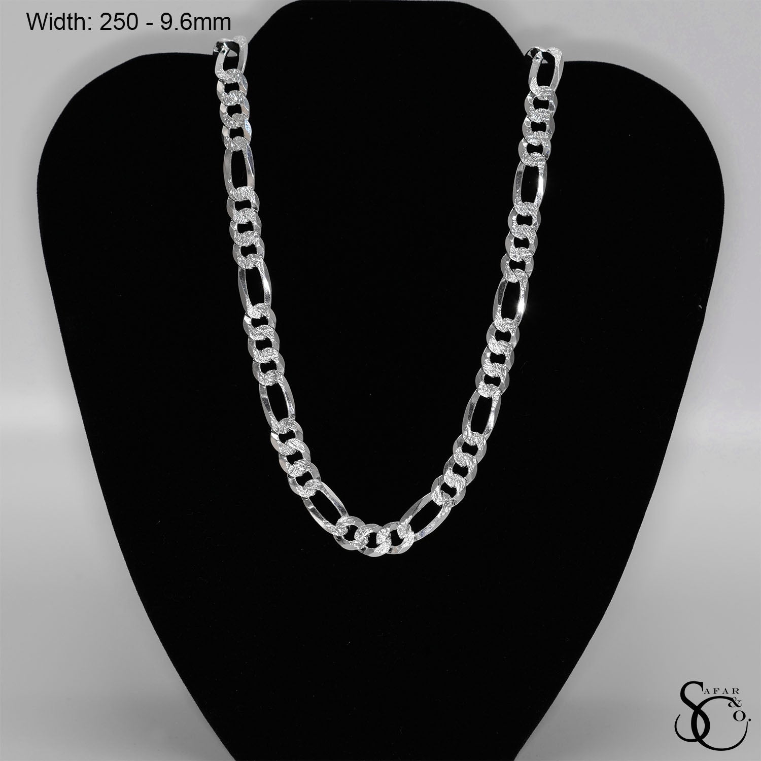 925 Sterling Silver 250 Pave Flat Figaro Chain