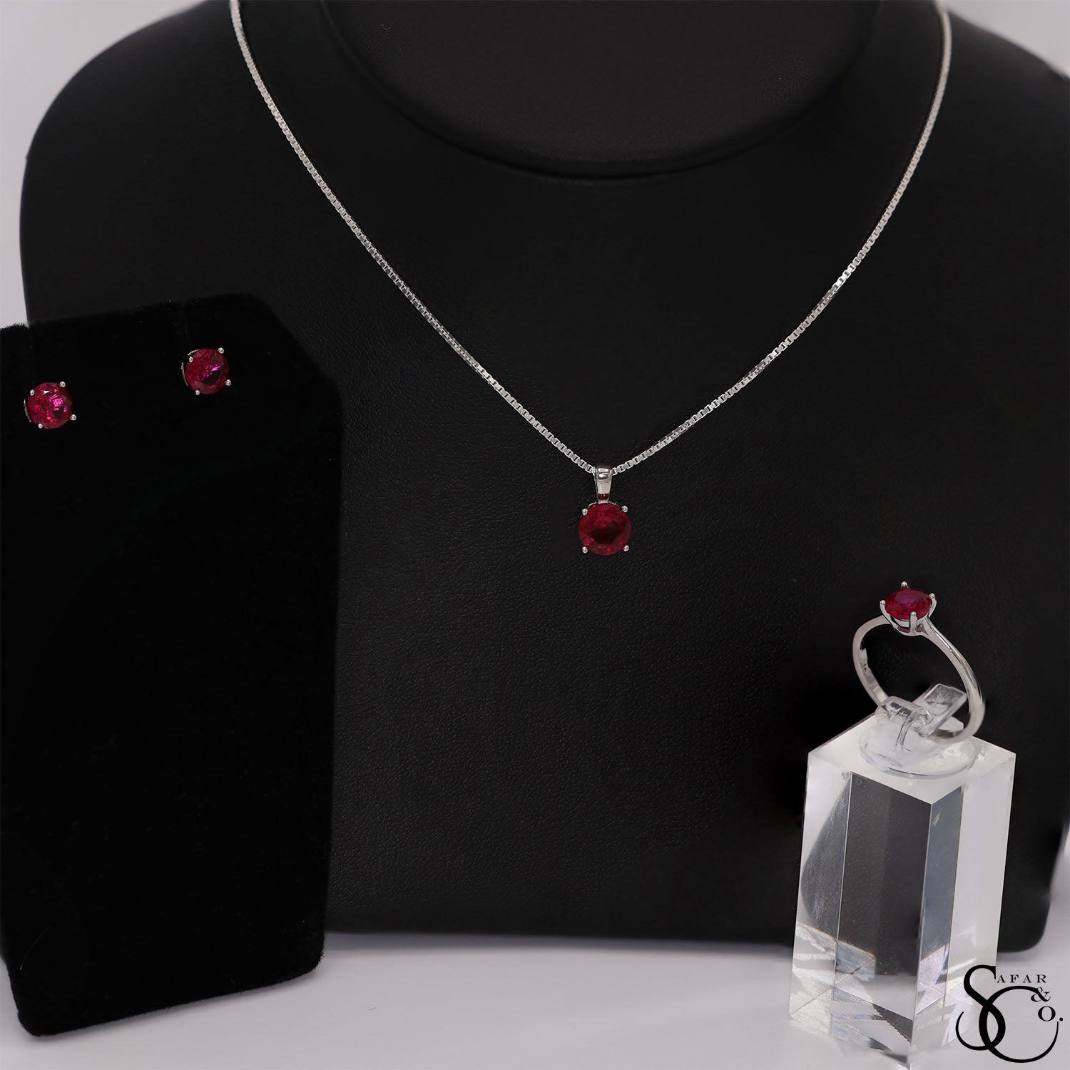 925 Sterling Silver Birthstone Pendant Earrings Ring Set