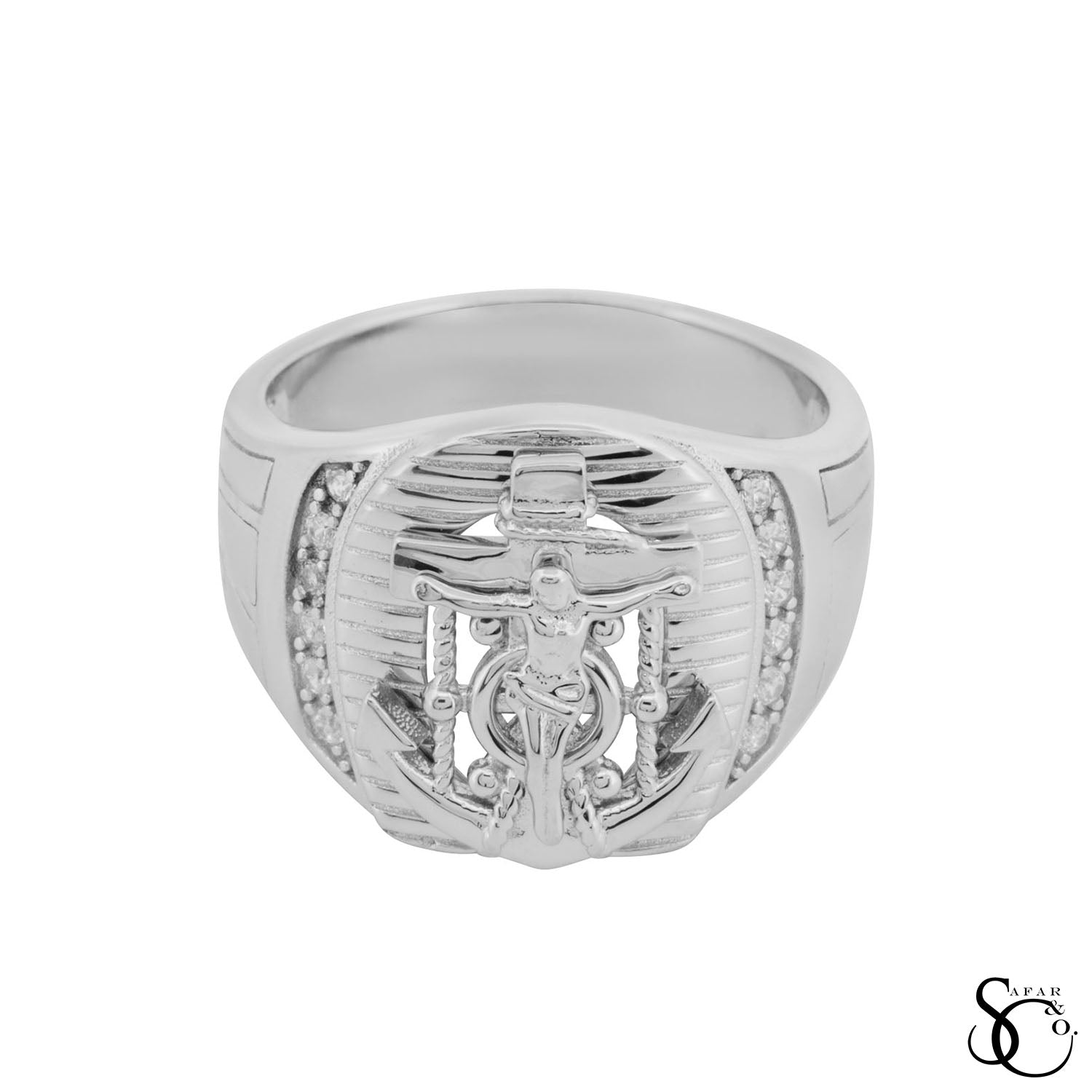 925 Sterling Silver Jesus Cross Crucifix Ring