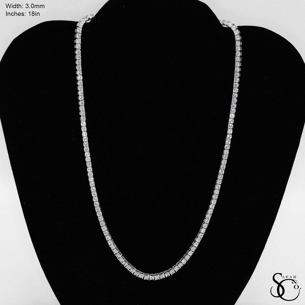 925 Sterling Silver 3.0mm Tennis Necklace 18 Inches