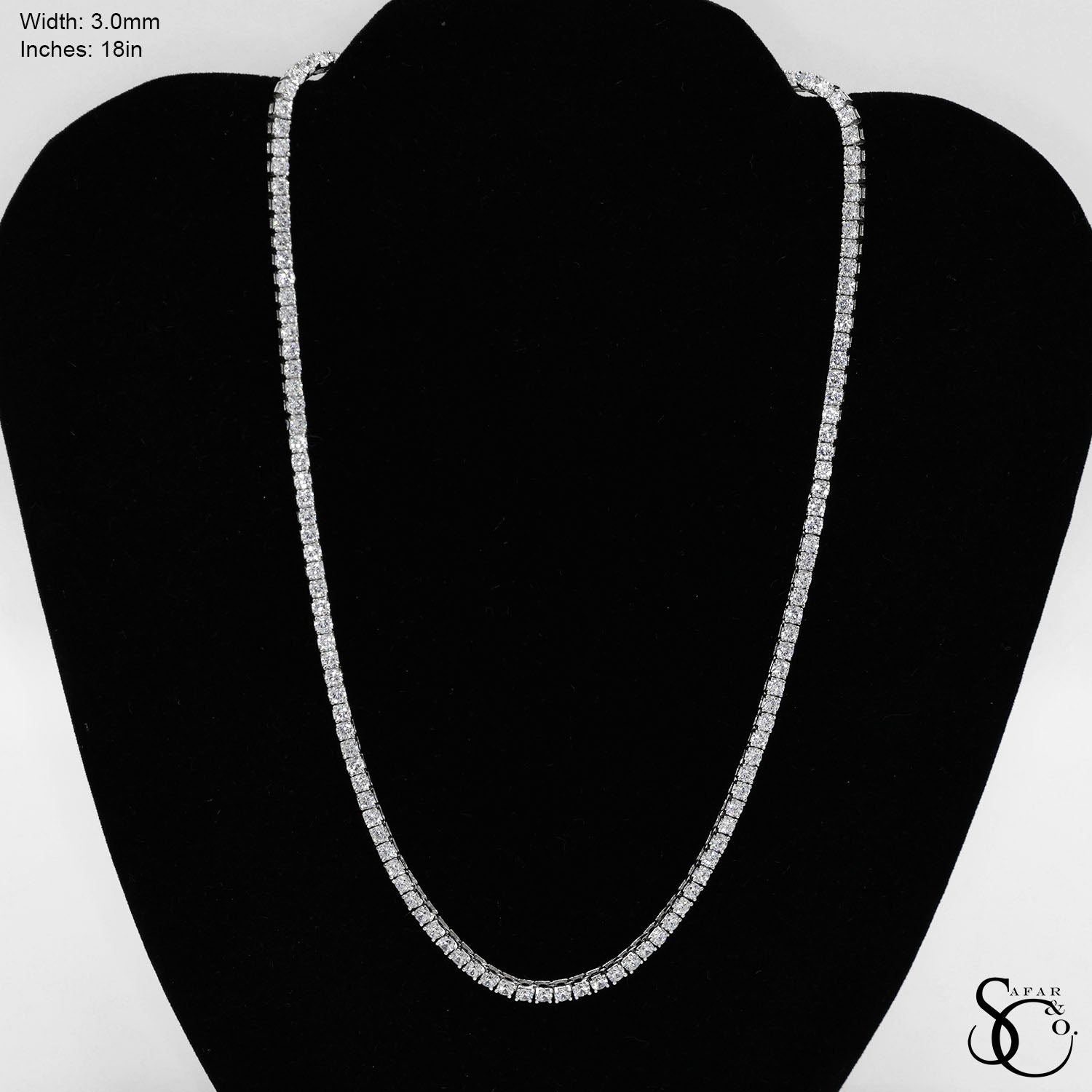 925 Sterling Silver 3.0mm Tennis Necklace 18 Inches