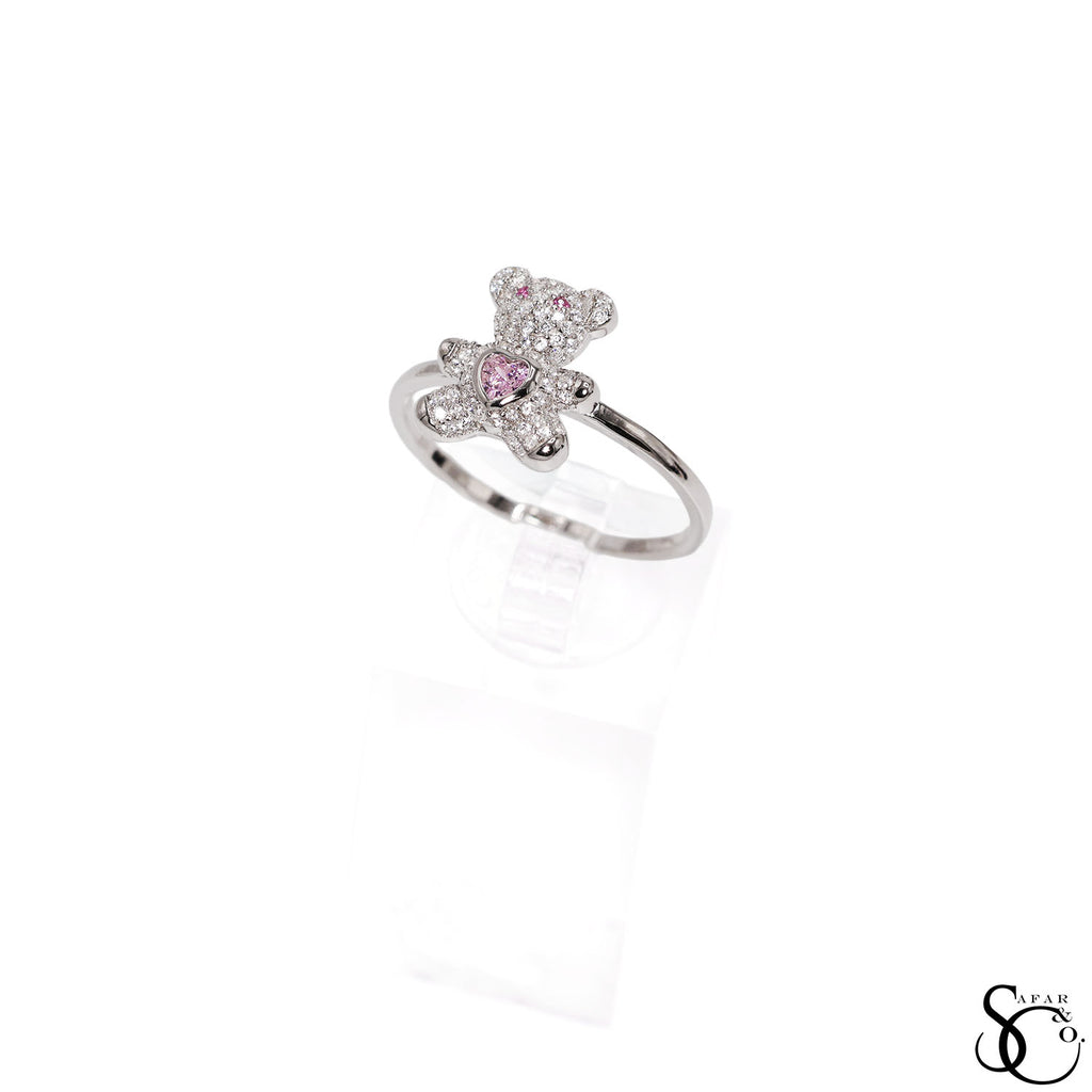 925 Sterling Silver Teddy Bear CZ Ring