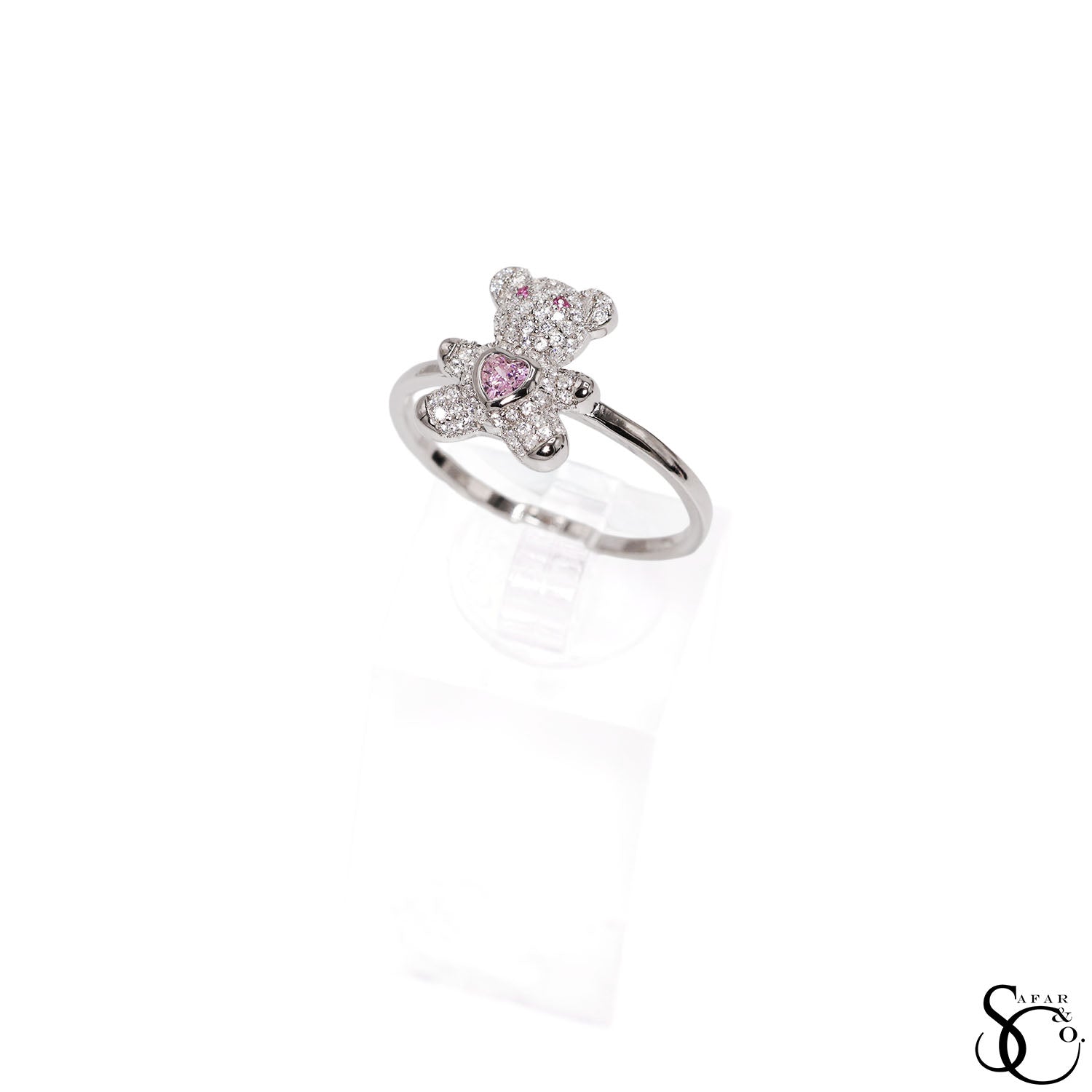 925 Sterling Silver Teddy Bear CZ Ring