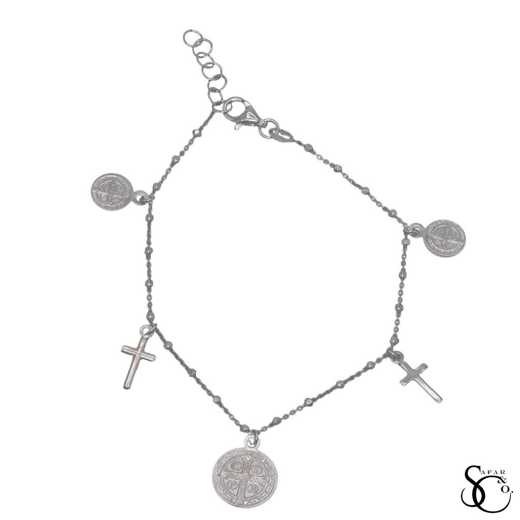 925 Sterling Silver Cross Jesus Crucifix Religious Bracelet