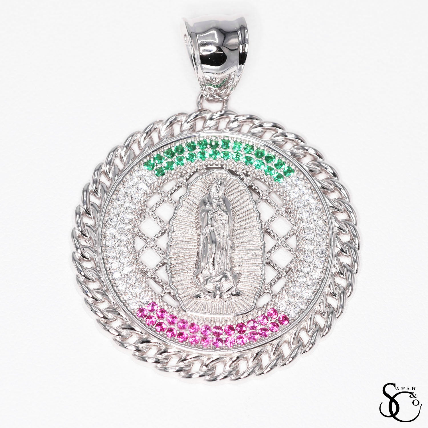 925 Sterling Silver Round Our Lady of Guadalupe Virgin Mary Charm Pendant