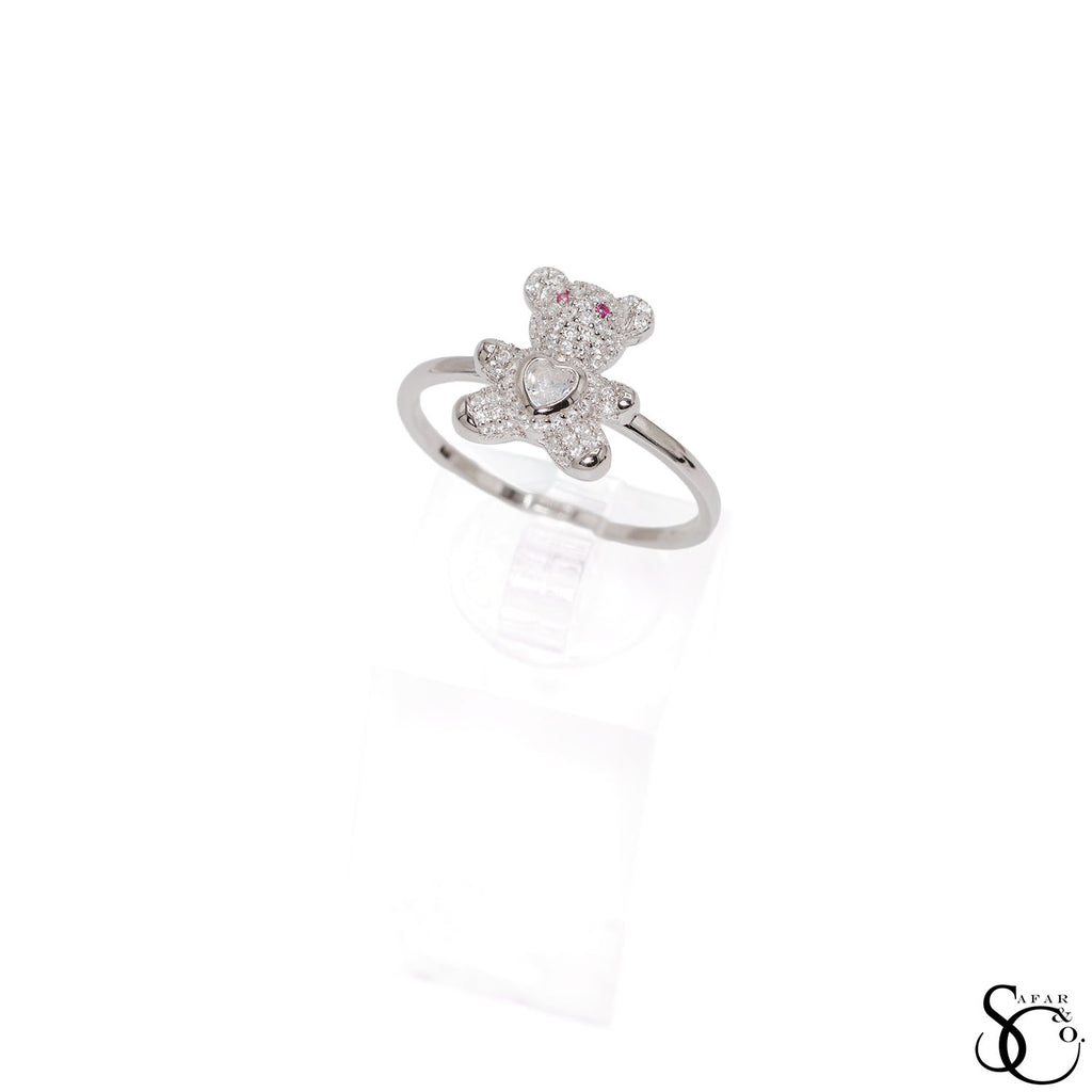 925 Sterling Silver Teddy Bear CZ Ring