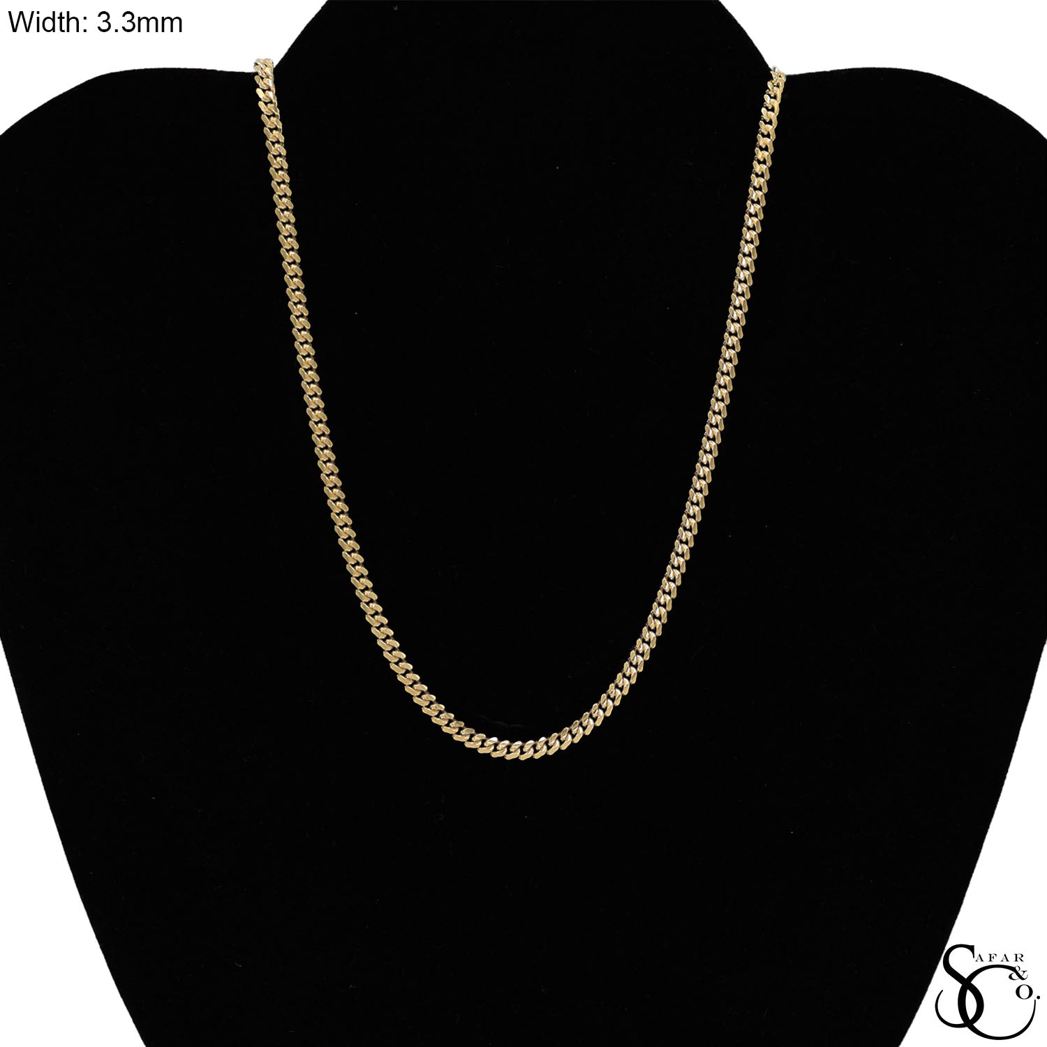 925 Sterling Silver Yellow Gold Plated 3.3mm Miami Cuban Chain