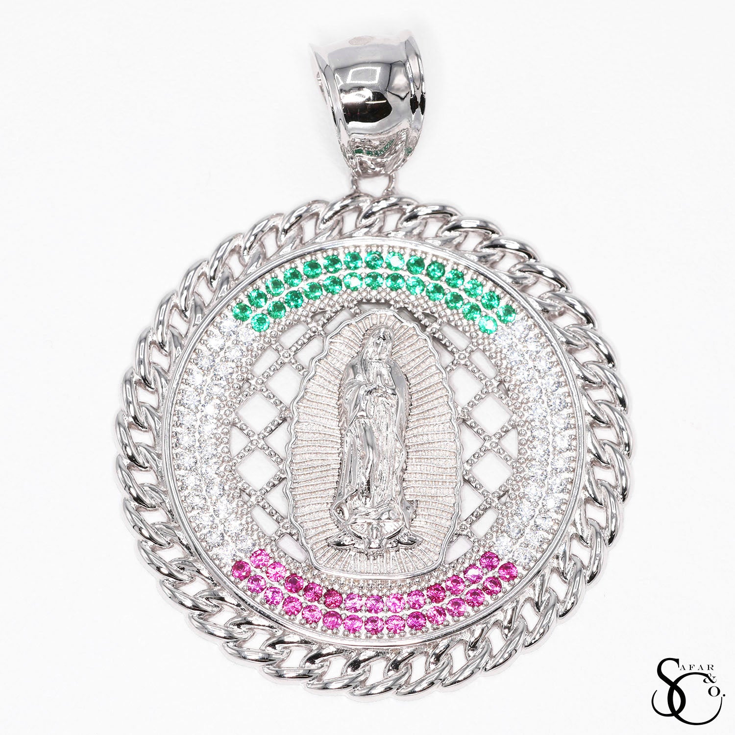 925 Sterling Silver Round Our Lady of Guadalupe Virgin Mary Charm Pendant