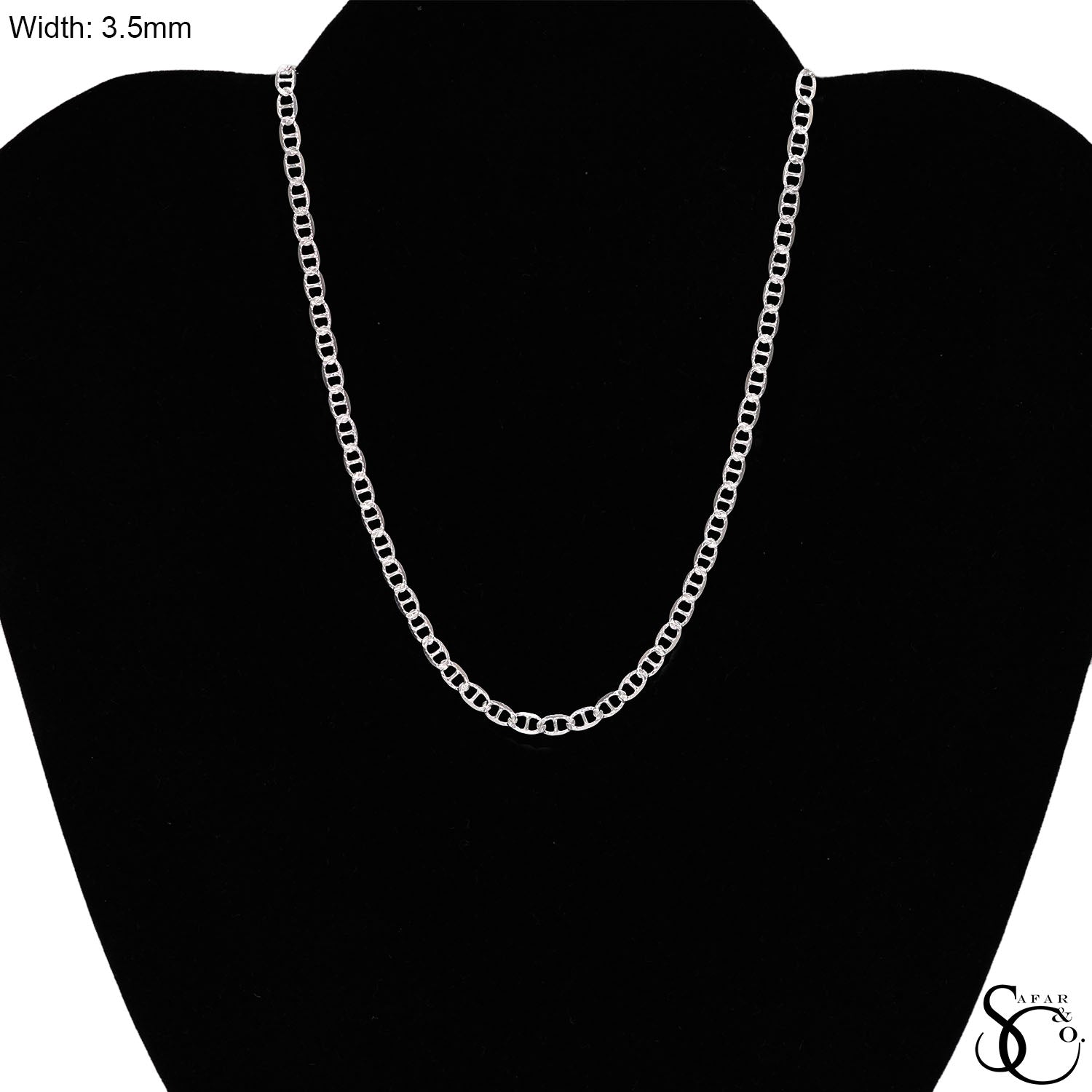 925 Sterling Silver 3.5mm Flat Pave Mariner Chain