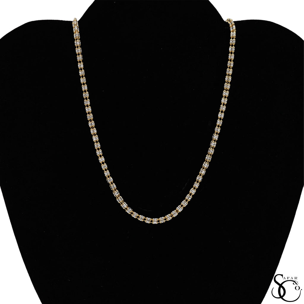 925 Sterling Silver Two Tone Gold Plated 3.5mm 3 Strand Diamond Cut Ice Chain