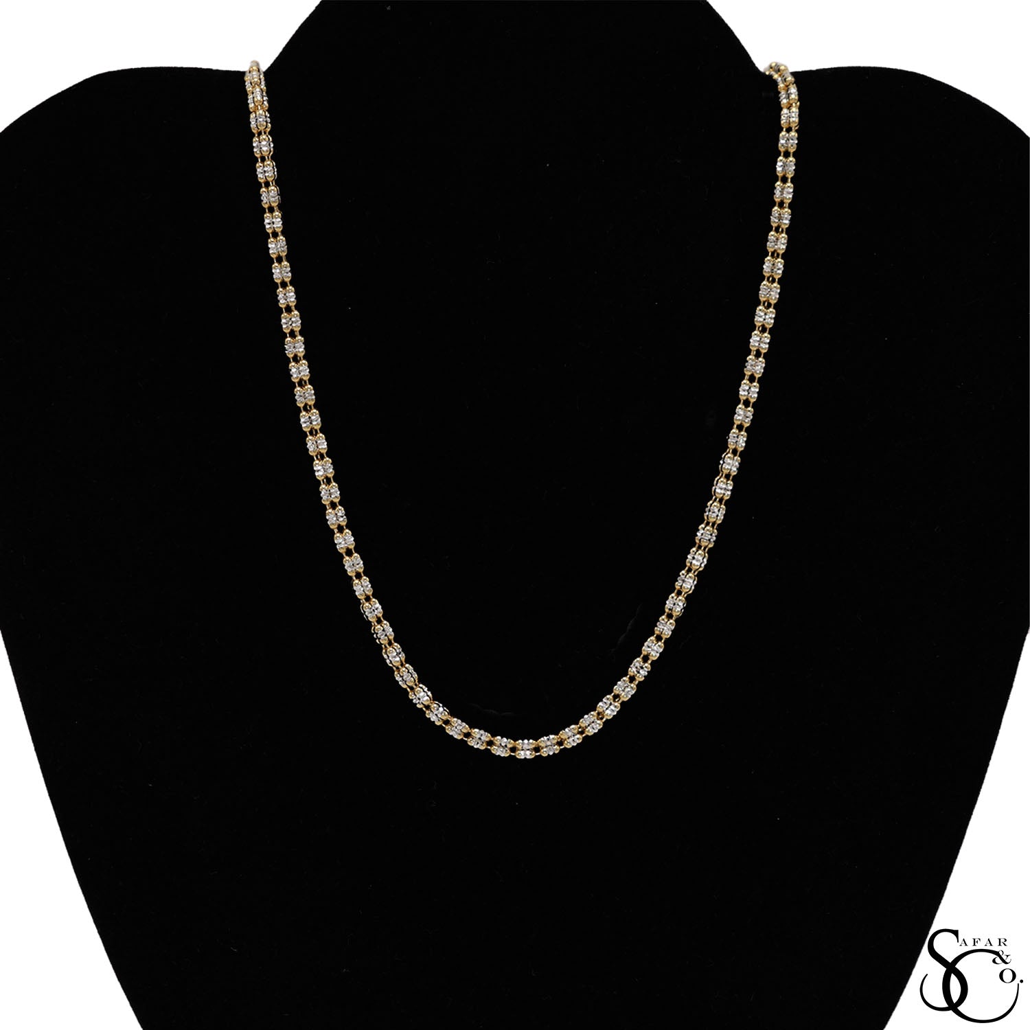 925 Sterling Silver Two Tone Gold Plated 3.5mm 3 Strand Diamond Cut Ice Chain