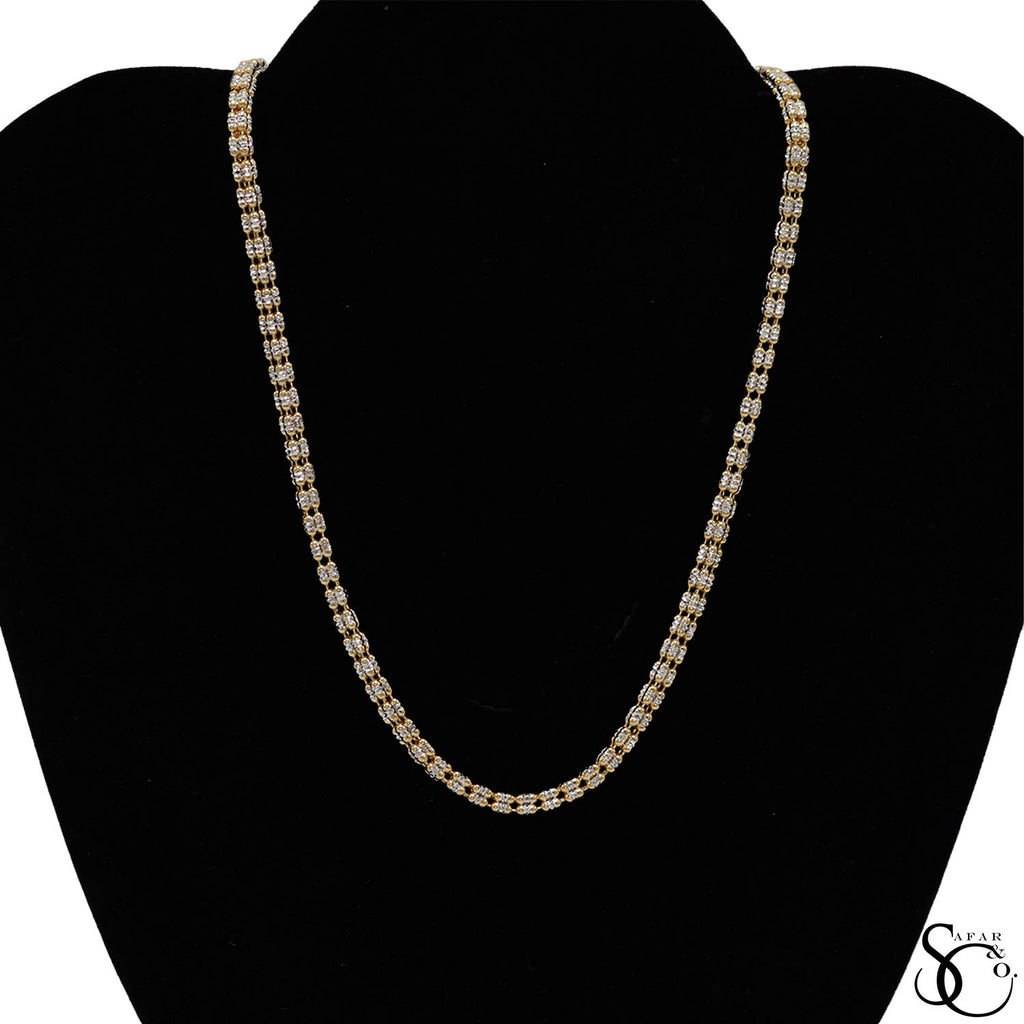 925 Sterling Silver Two Tone Gold Plated 3.5mm 4 Strand Diamond Cut Ice Chain