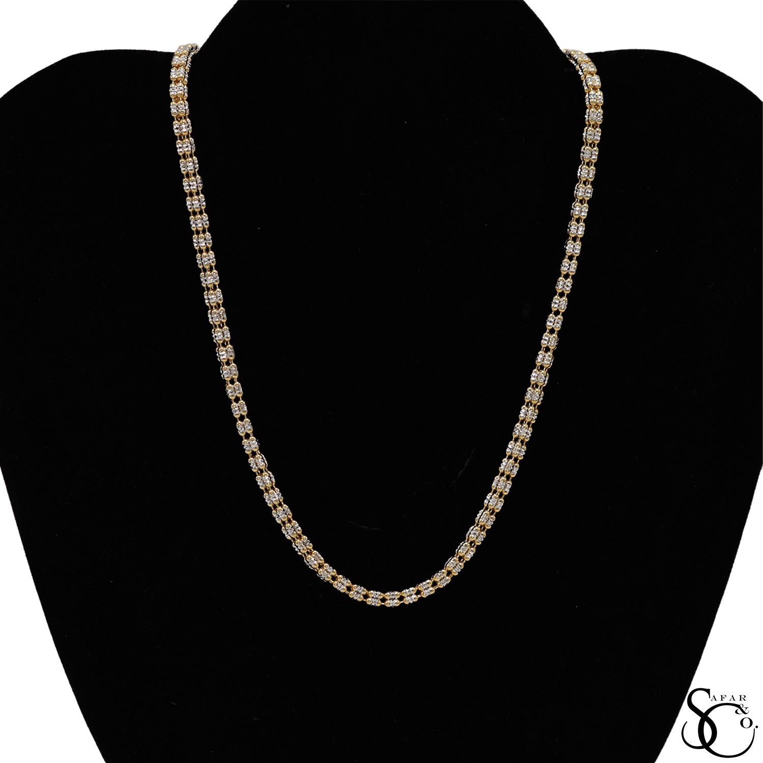 925 Sterling Silver Two Tone Gold Plated 3.5mm 4 Strand Diamond Cut Ice Chain