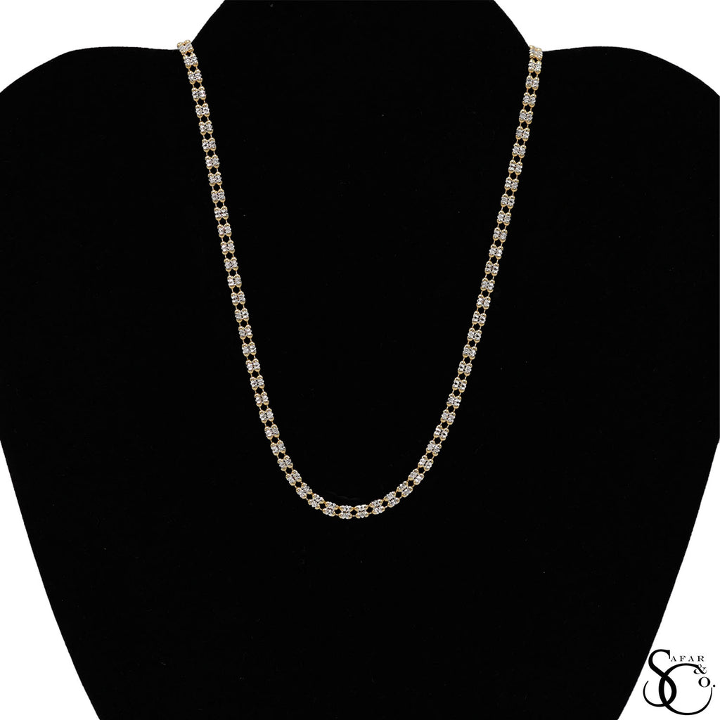 925 Sterling Silver Two Tone Gold Plated 3.5mm 2 Strand Diamond Cut Ice Chain