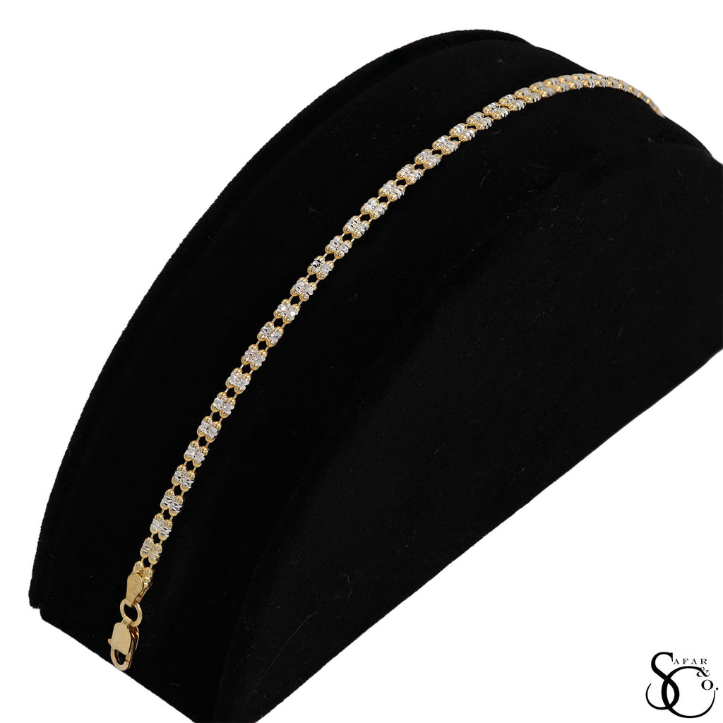 925 Sterling Silver Two Tone Gold Plated 3.5mm 2 Strand Diamond Cut Ice Bracelet