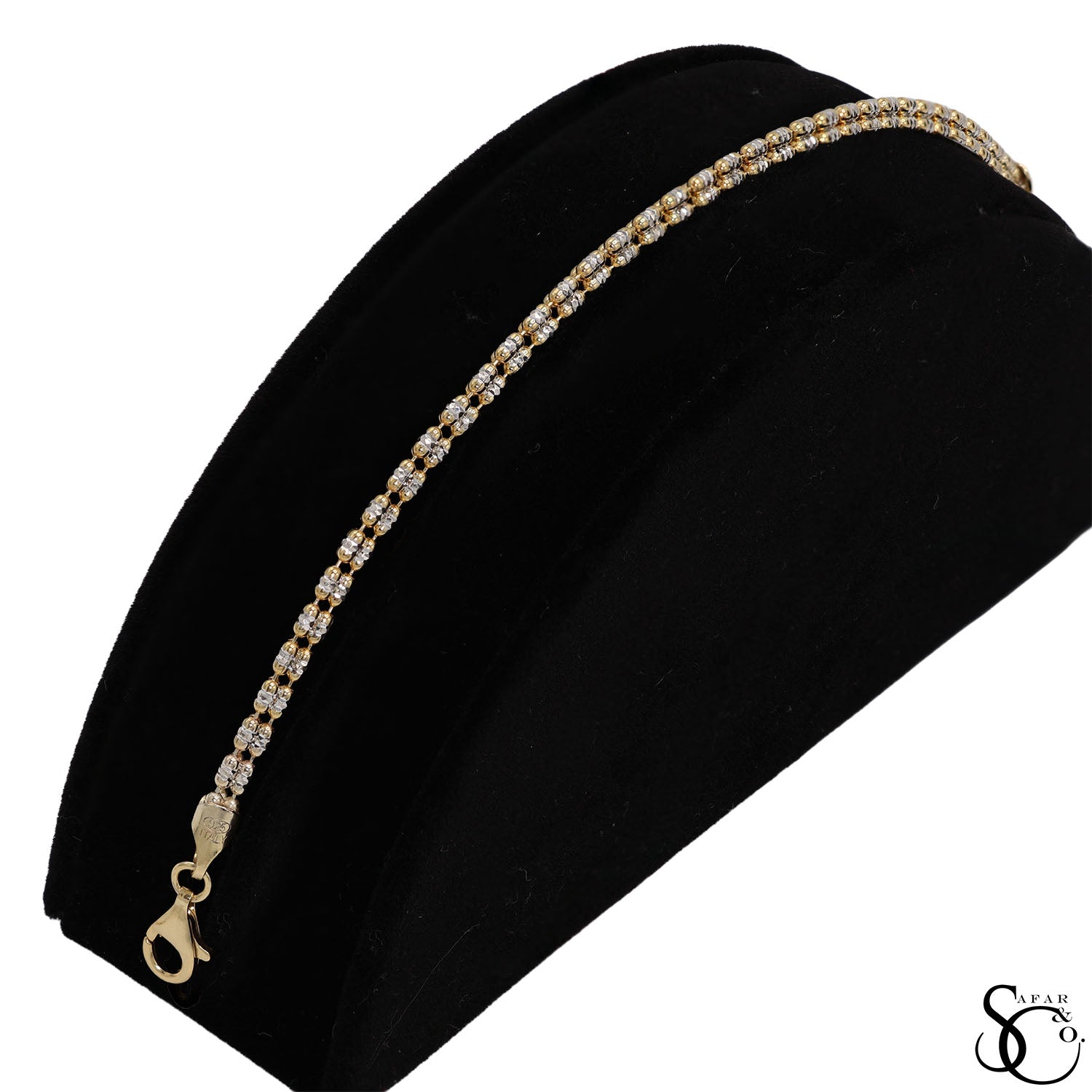 925 Sterling Silver Two Tone Gold Plated 3.5mm 3 Strand Diamond Cut Ice Bracelet