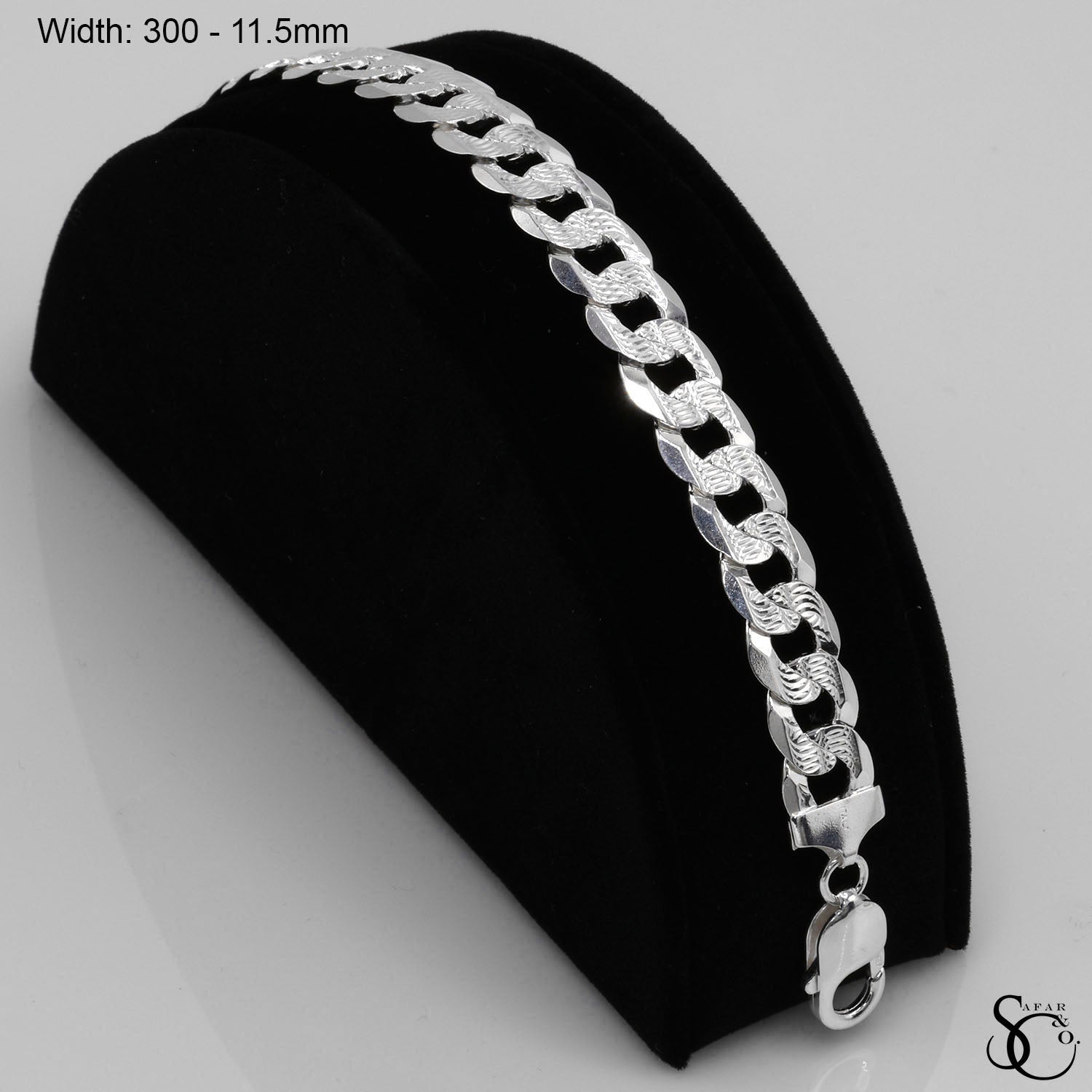 925 Sterling Silver 300 Pave Flat Curb Bracelet