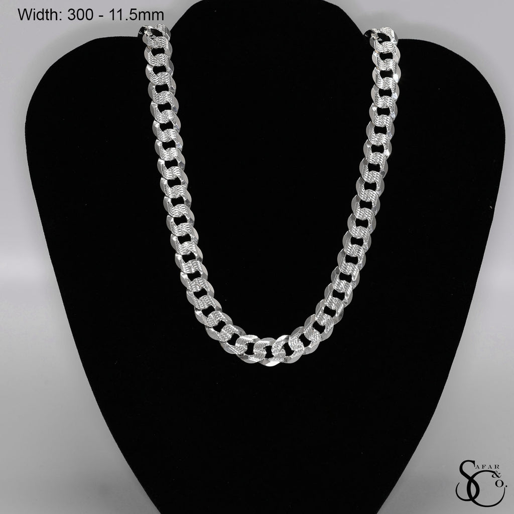 925 Sterling Silver 300 Pave Flat Curb Chain