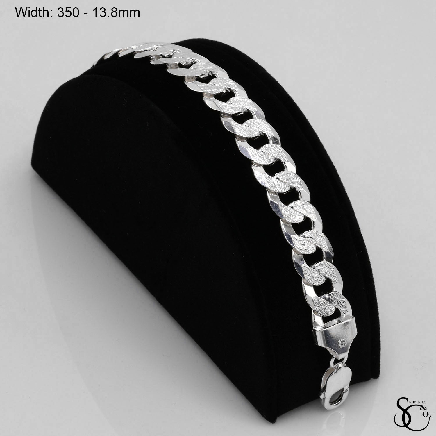 925 Sterling Silver 350 Pave Flat Curb Bracelet