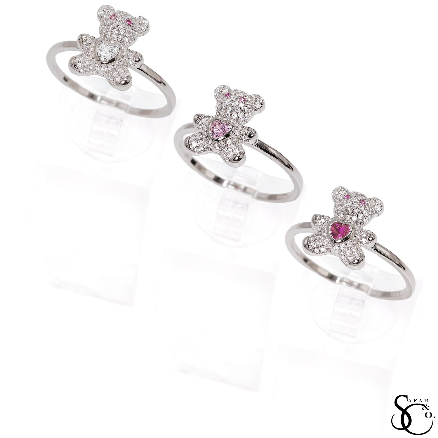 925 Sterling Silver Teddy Bear CZ Ring