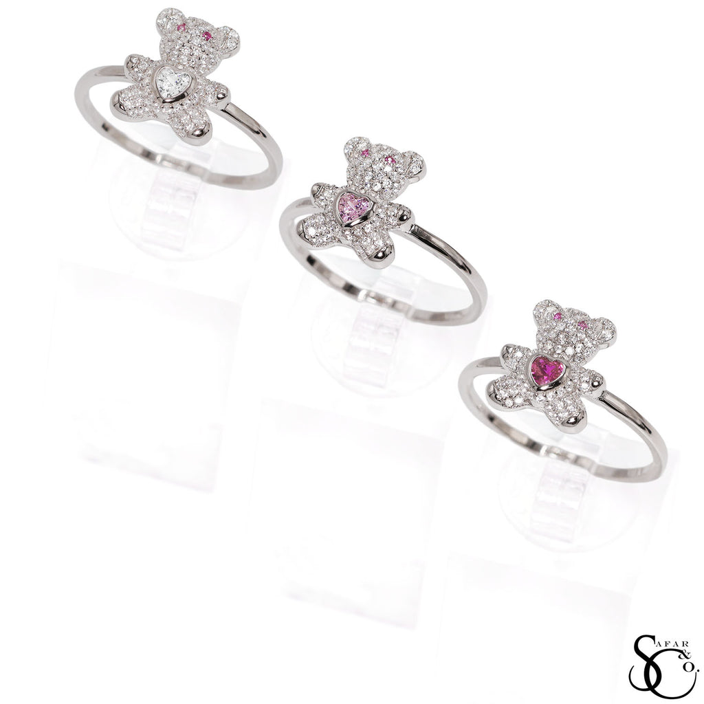 925 Sterling Silver Teddy Bear CZ Ring