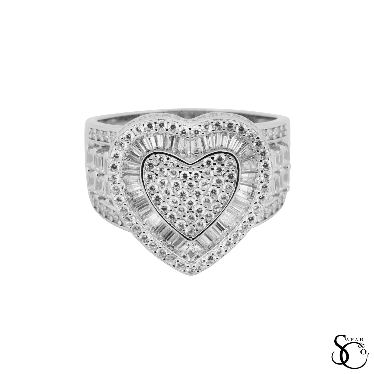 925 Sterling Silver Iced Out Heart Ring