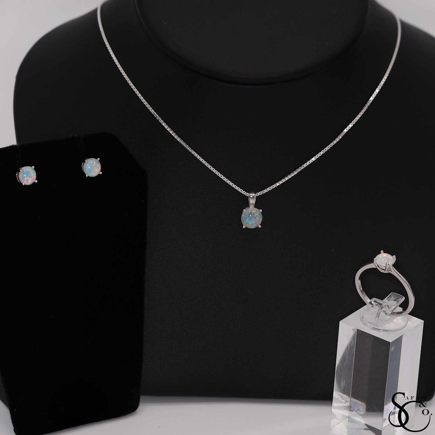 925 Sterling Silver Birthstone Pendant Earrings Ring Set
