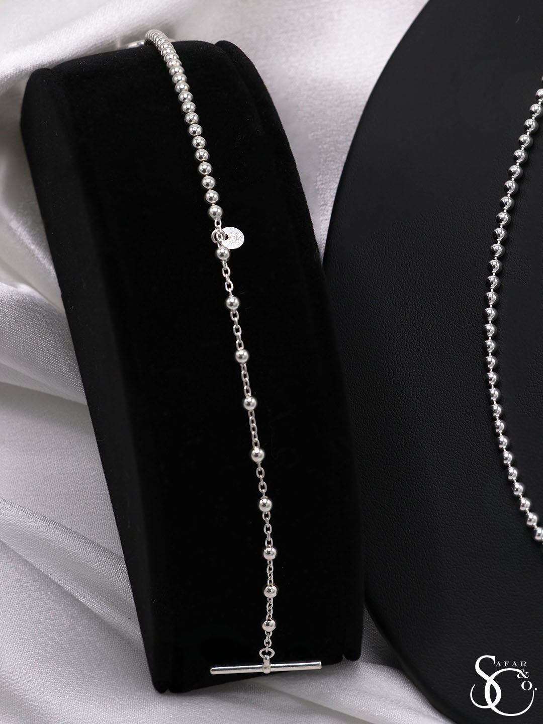 925 Sterling Silver Ball Beaded Toggle Necklace & Bracelet Set