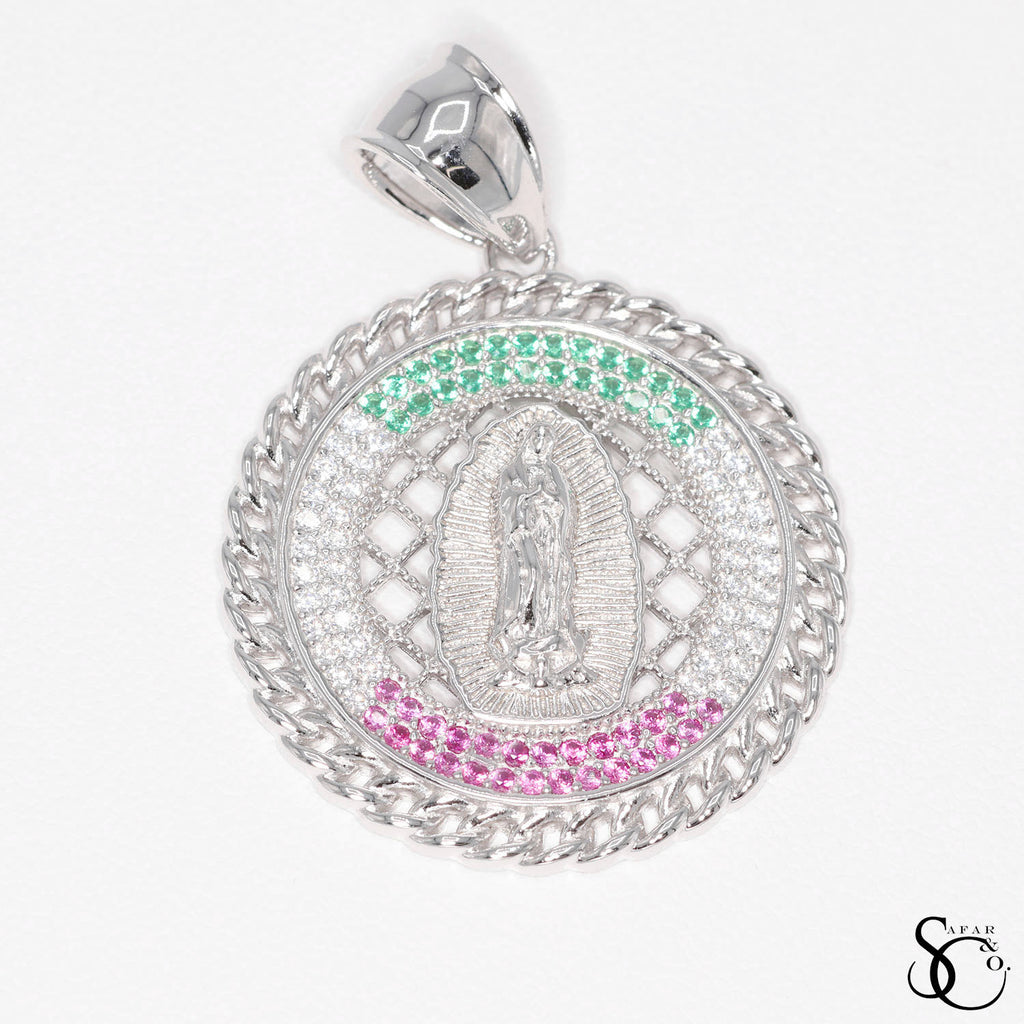 925 Sterling Silver Round Our Lady of Guadalupe Virgin Mary Charm Pendant