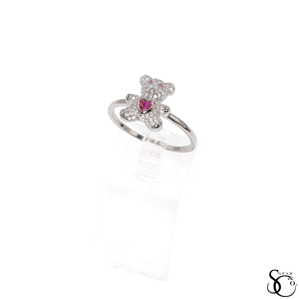 925 Sterling Silver Teddy Bear CZ Ring