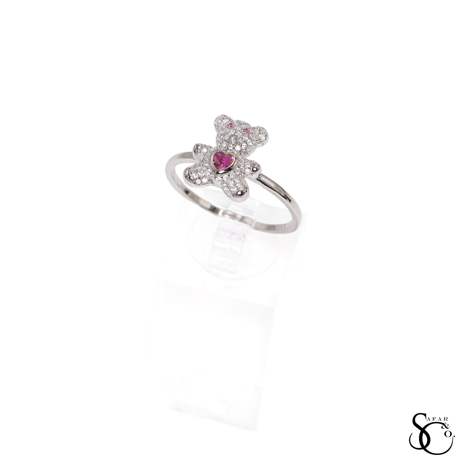 925 Sterling Silver Teddy Bear CZ Ring