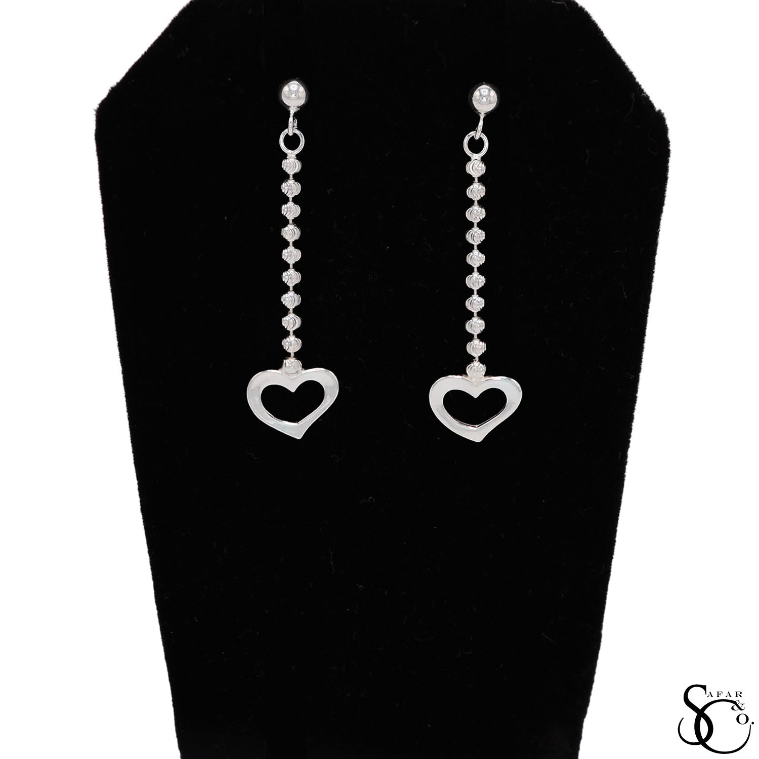 925 Sterling Silver Beaded Heart Dangle Drop Earrings