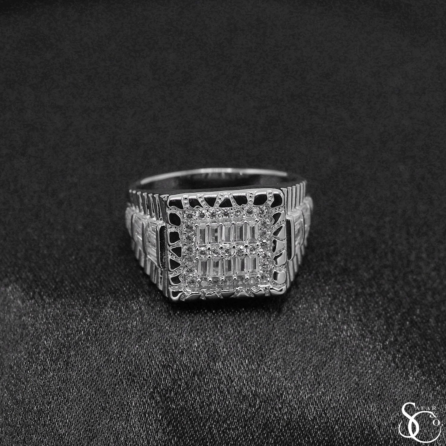 925 Sterling Silver CZ Mens Ring Ring