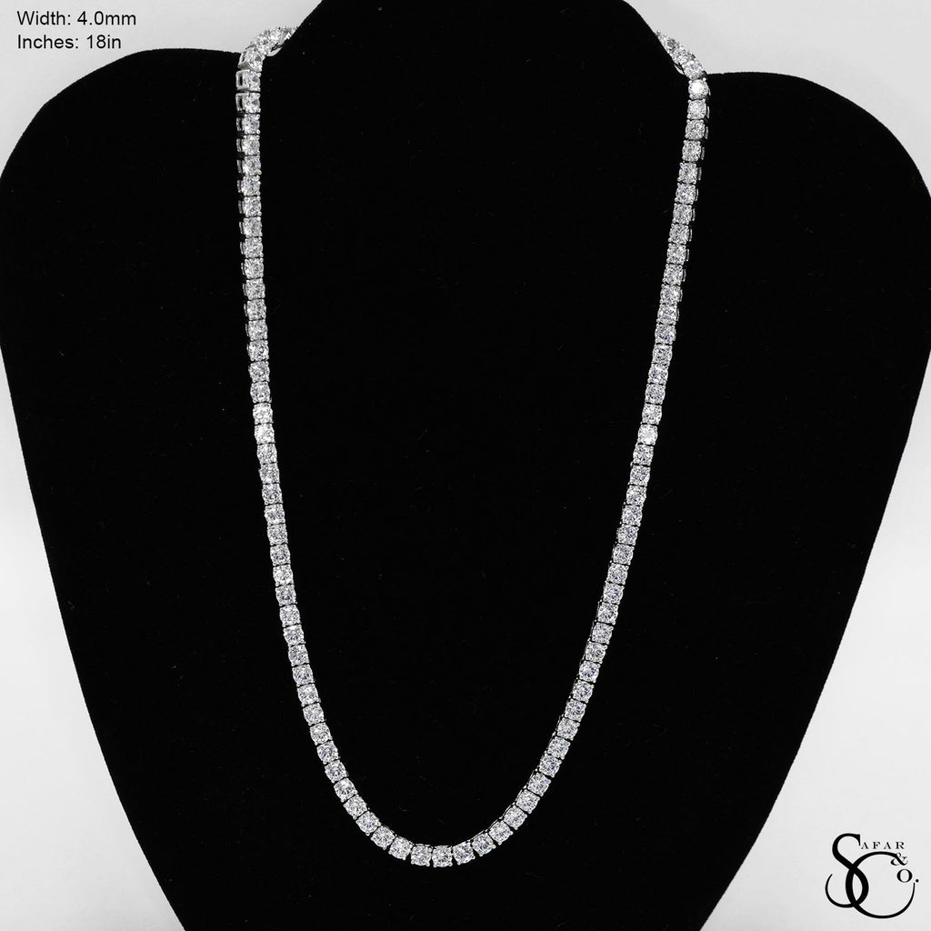 925 Sterling Silver 4.0mm Tennis Necklace 18 Inches