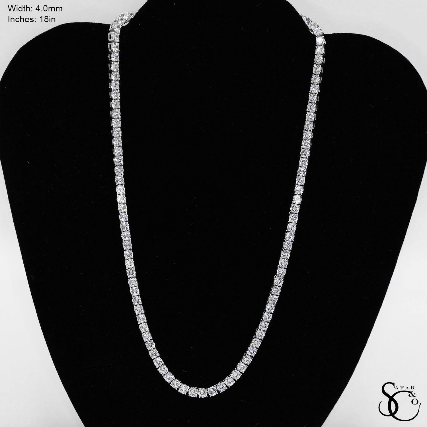 925 Sterling Silver 4.0mm Tennis Necklace 18 Inches