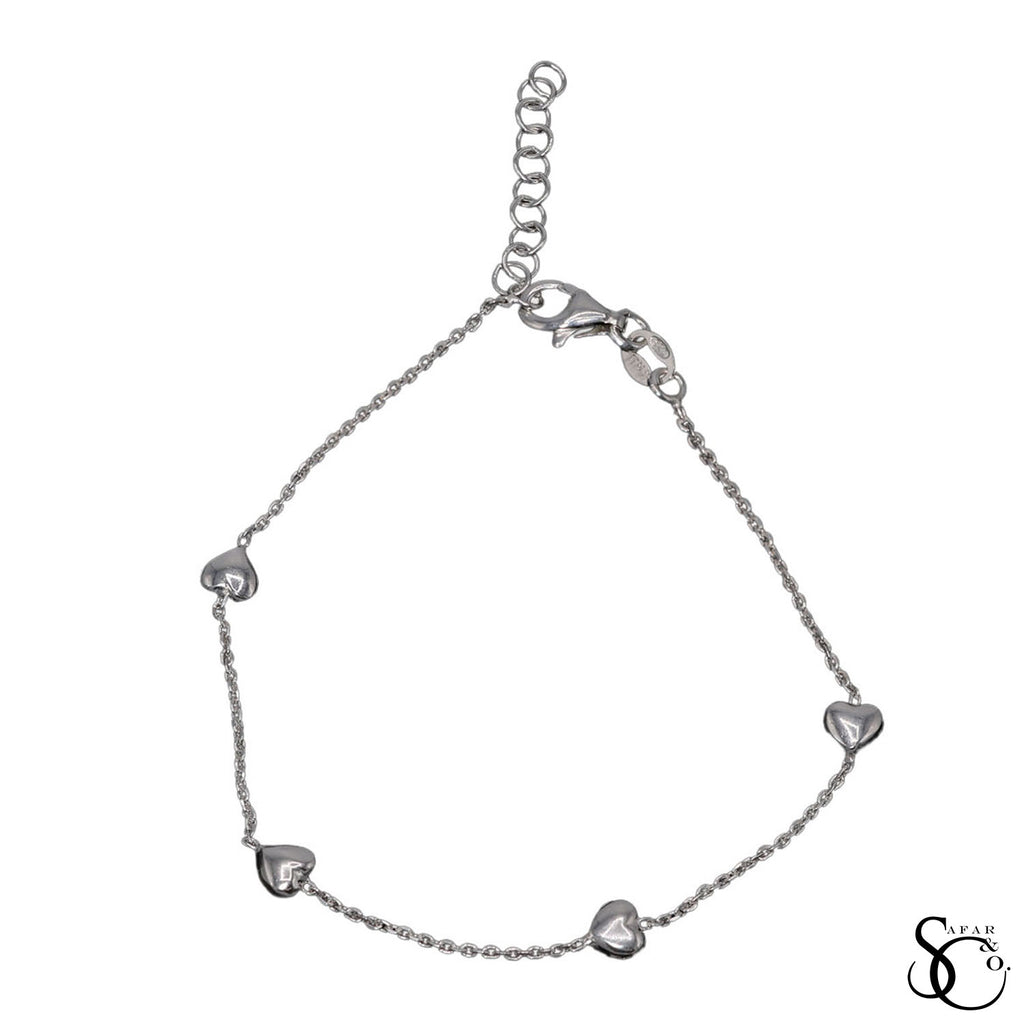 925 Sterling Silver Fancy Heart Bracelet