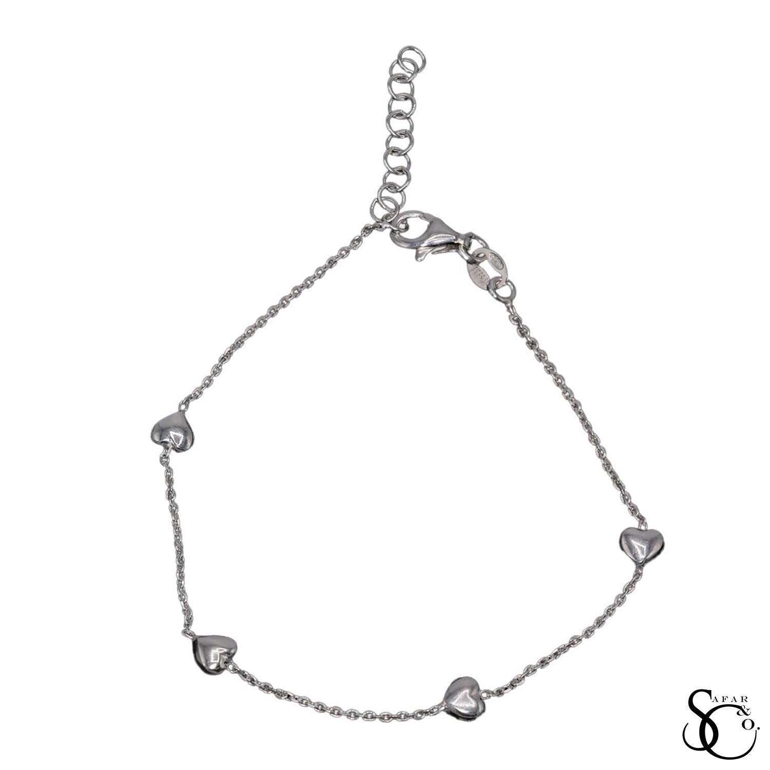 925 Sterling Silver Fancy Heart Bracelet