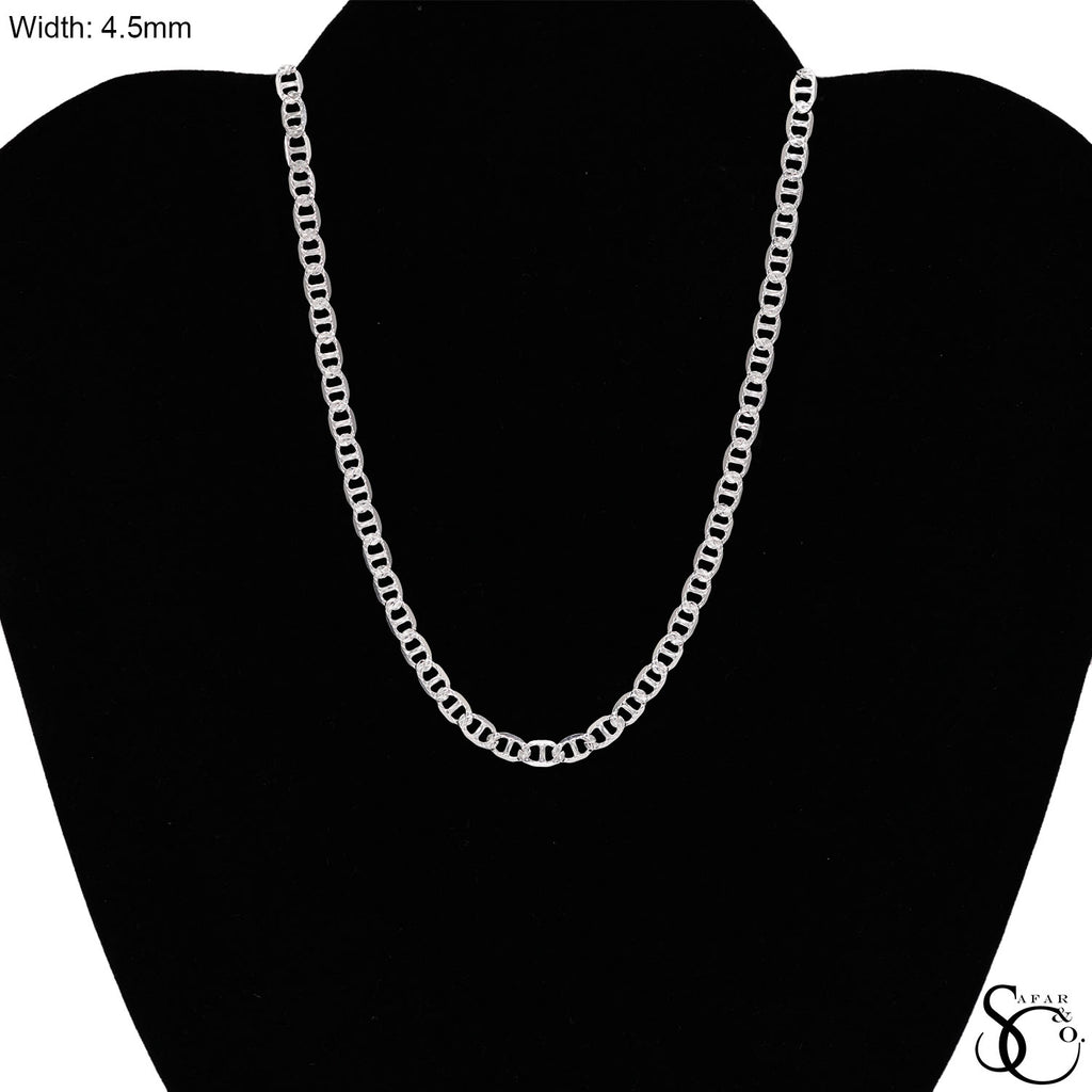 925 Sterling Silver 4.5mm Flat Pave Mariner Chain