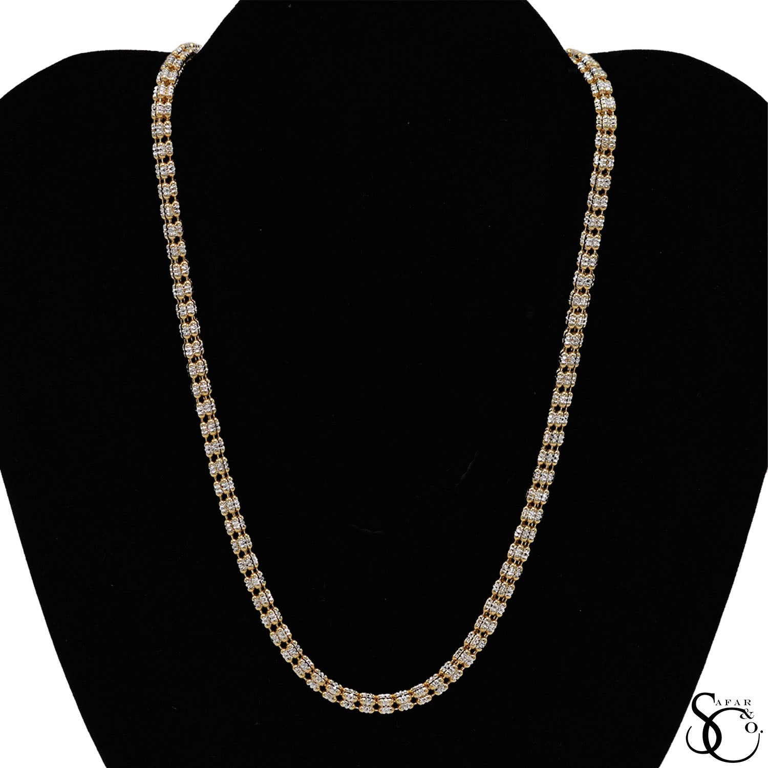 925 Sterling Silver Two Tone Gold Plated 4.5mm 5 Strand Diamond Cut Ice Chain